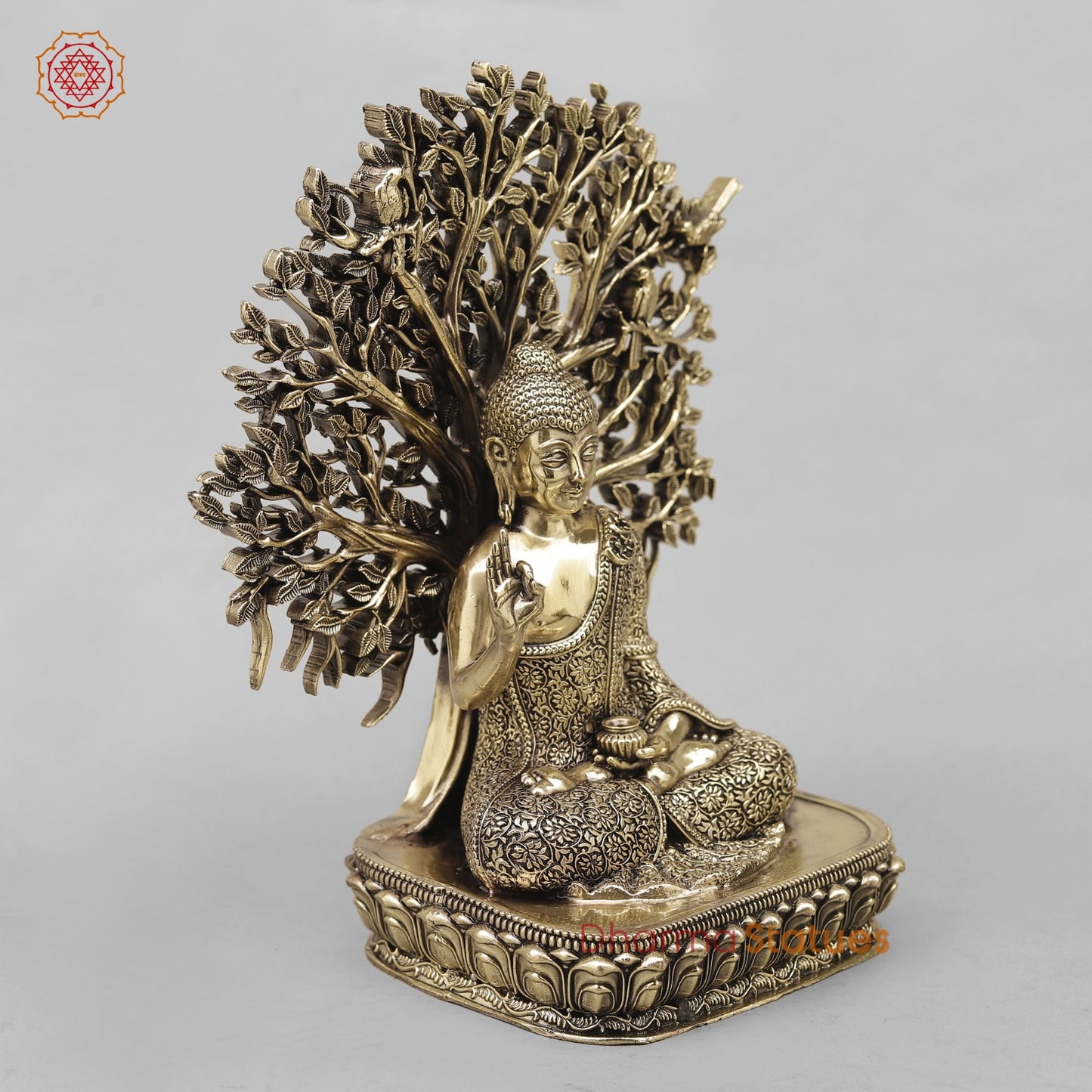 Brass Buddha Under Tree Fine 10”