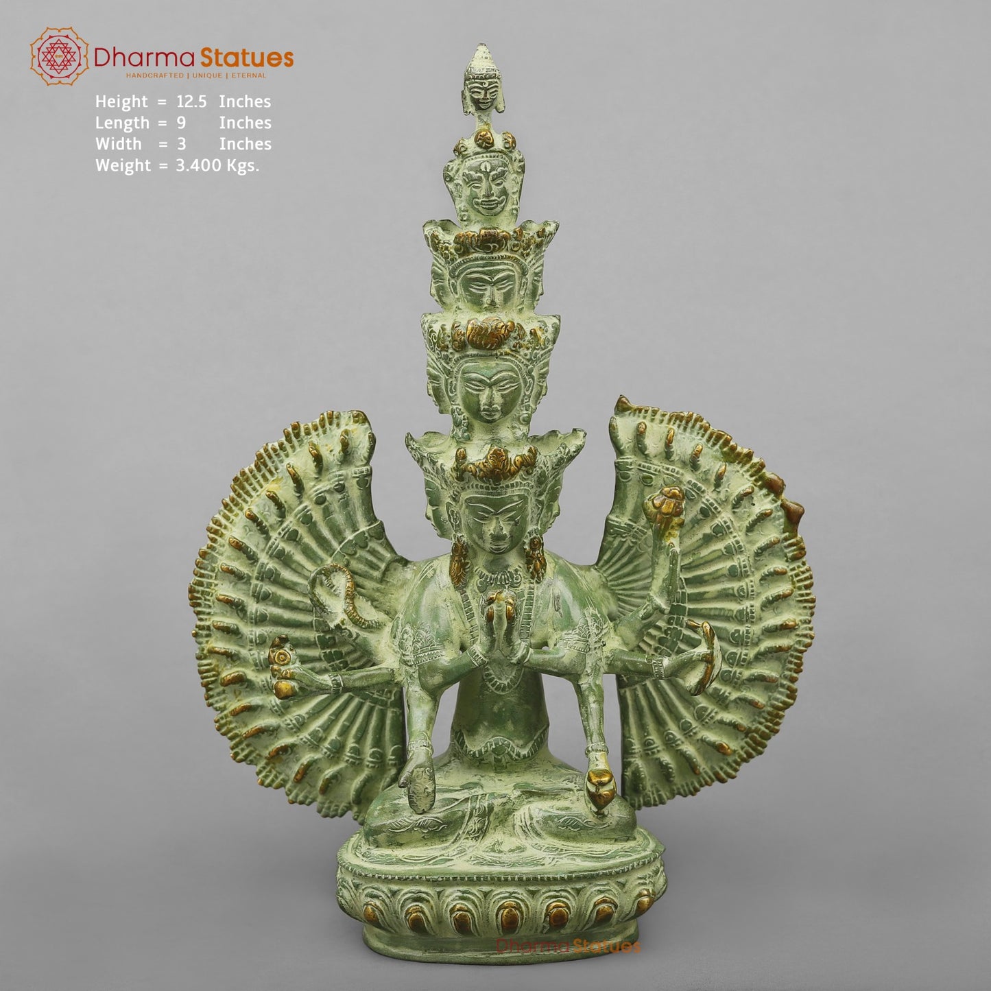 Brass Lokeshwar Seated Fine, Green Leaf Finish 12.5”