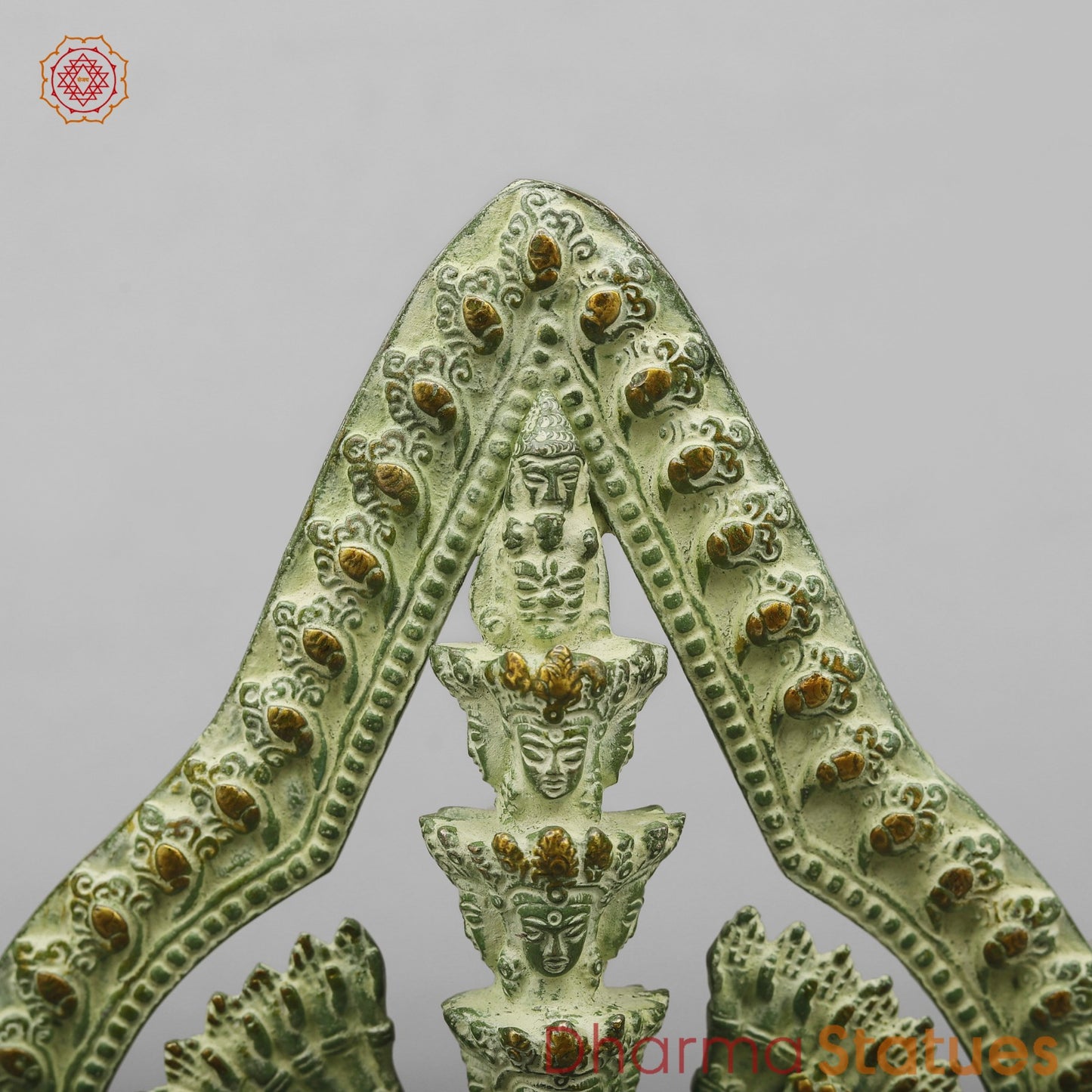 Brass Lokeshwar Seated with Frame, Green Patina Finish 12.5”