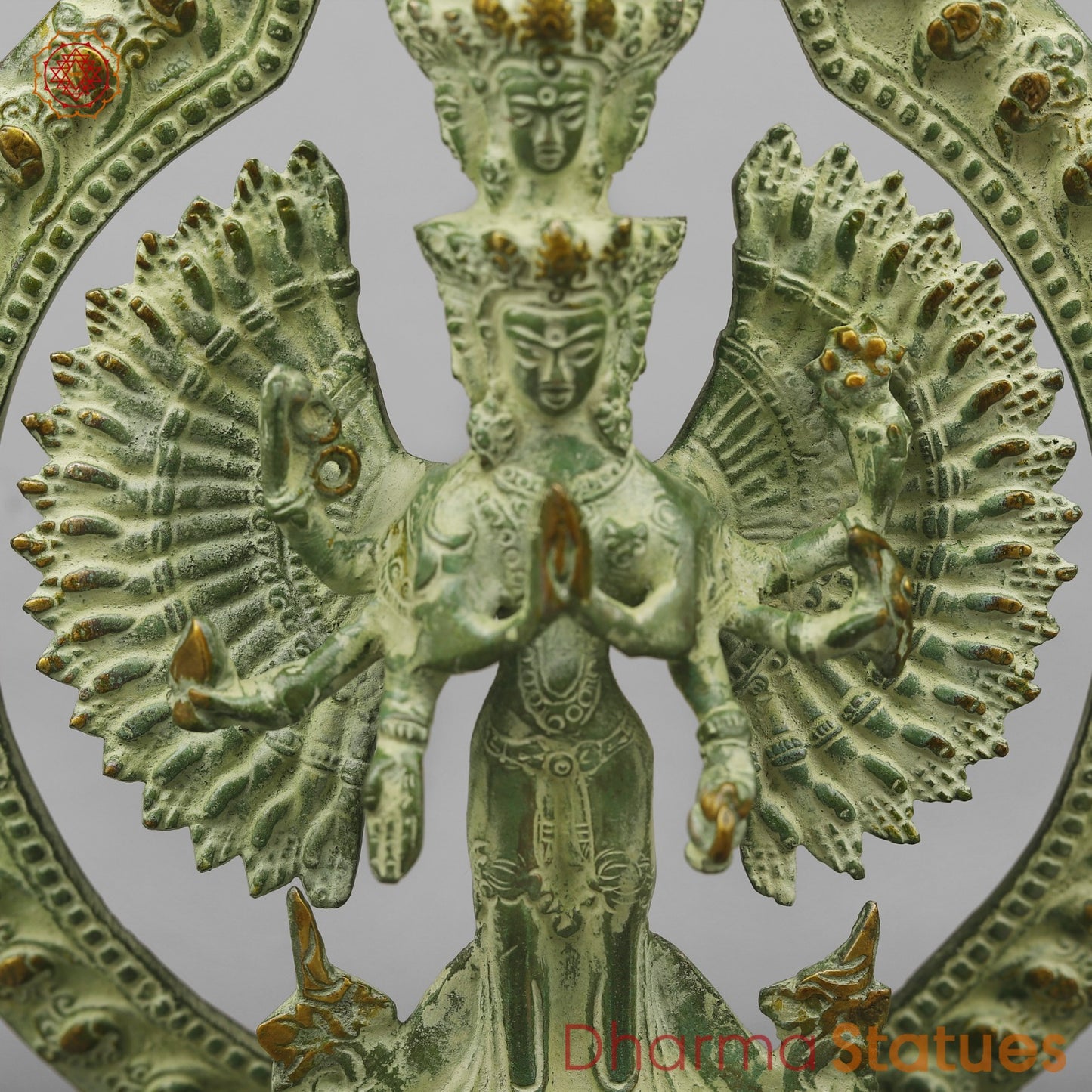 Brass Lokeshwar Seated with Frame, Green Patina Finish 12.5”