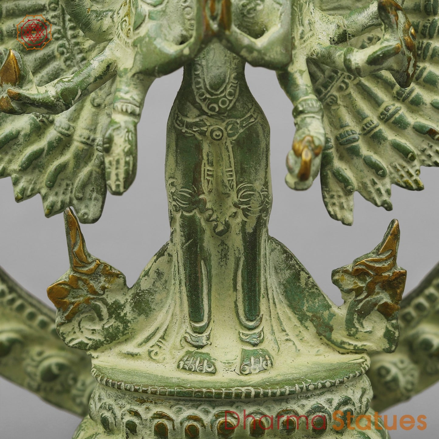 Brass Lokeshwar Seated with Frame, Green Patina Finish 12.5”