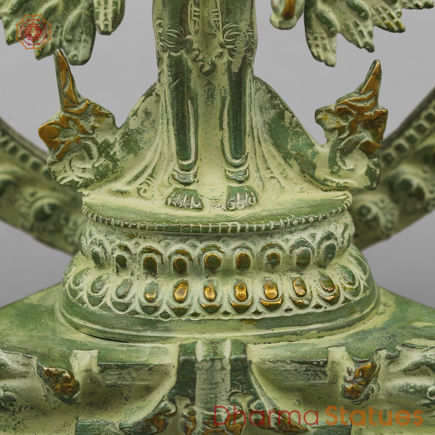 Brass Lokeshwar Seated with Frame, Green Patina Finish 12.5”