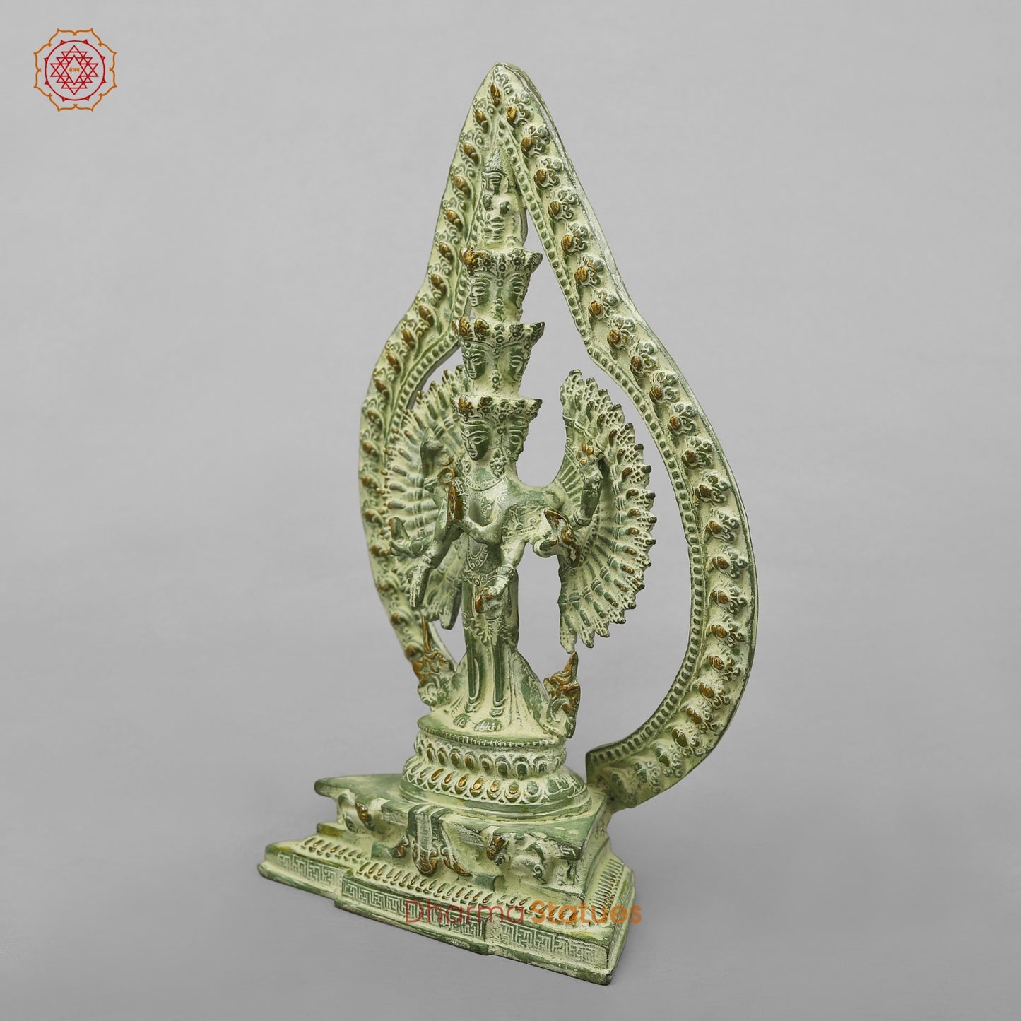Brass Lokeshwar Seated with Frame, Green Patina Finish 12.5”