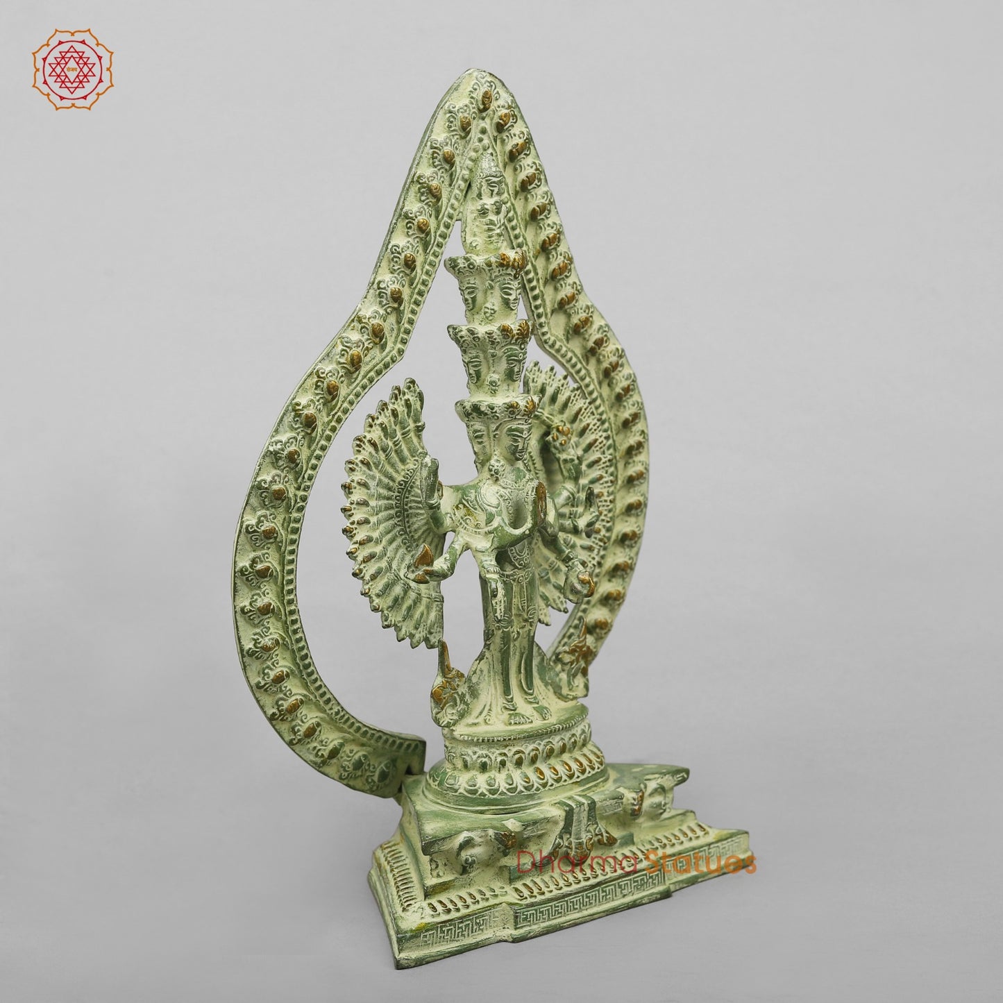 Brass Lokeshwar Seated with Frame, Green Patina Finish 12.5”