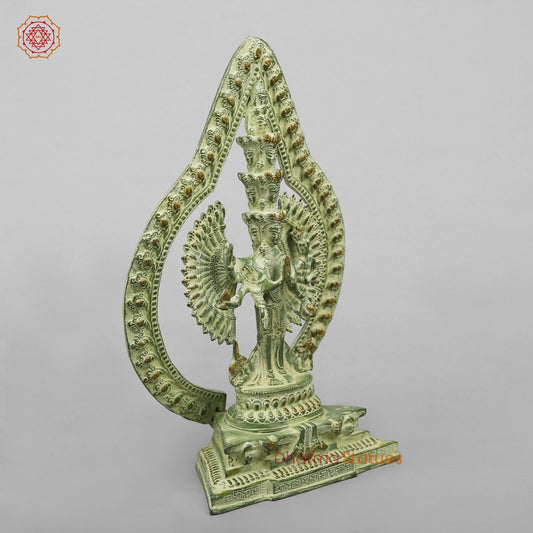 Brass Lokeshwar Seated with Frame, Green Patina Finish 12.5”