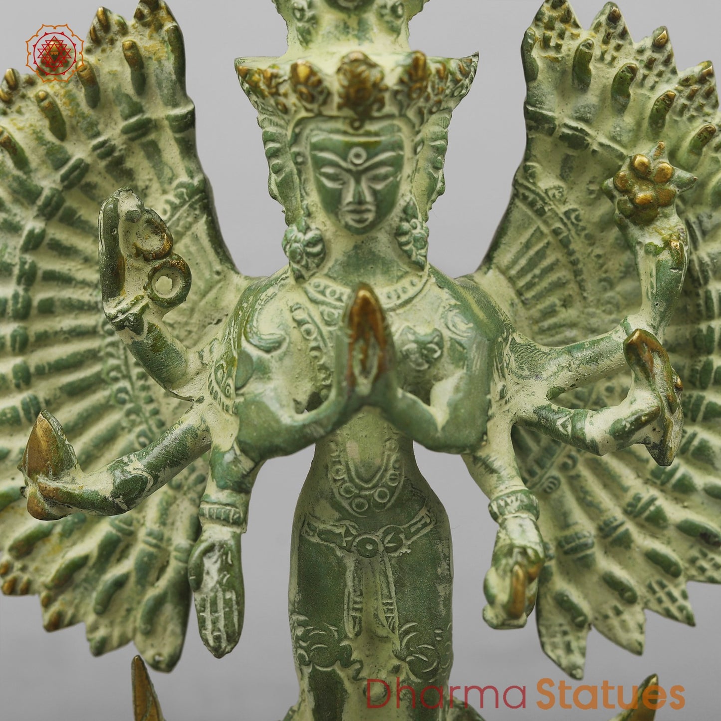 Brass Lokeshwar Standing Fine, Green Leaf Finish 9.5”