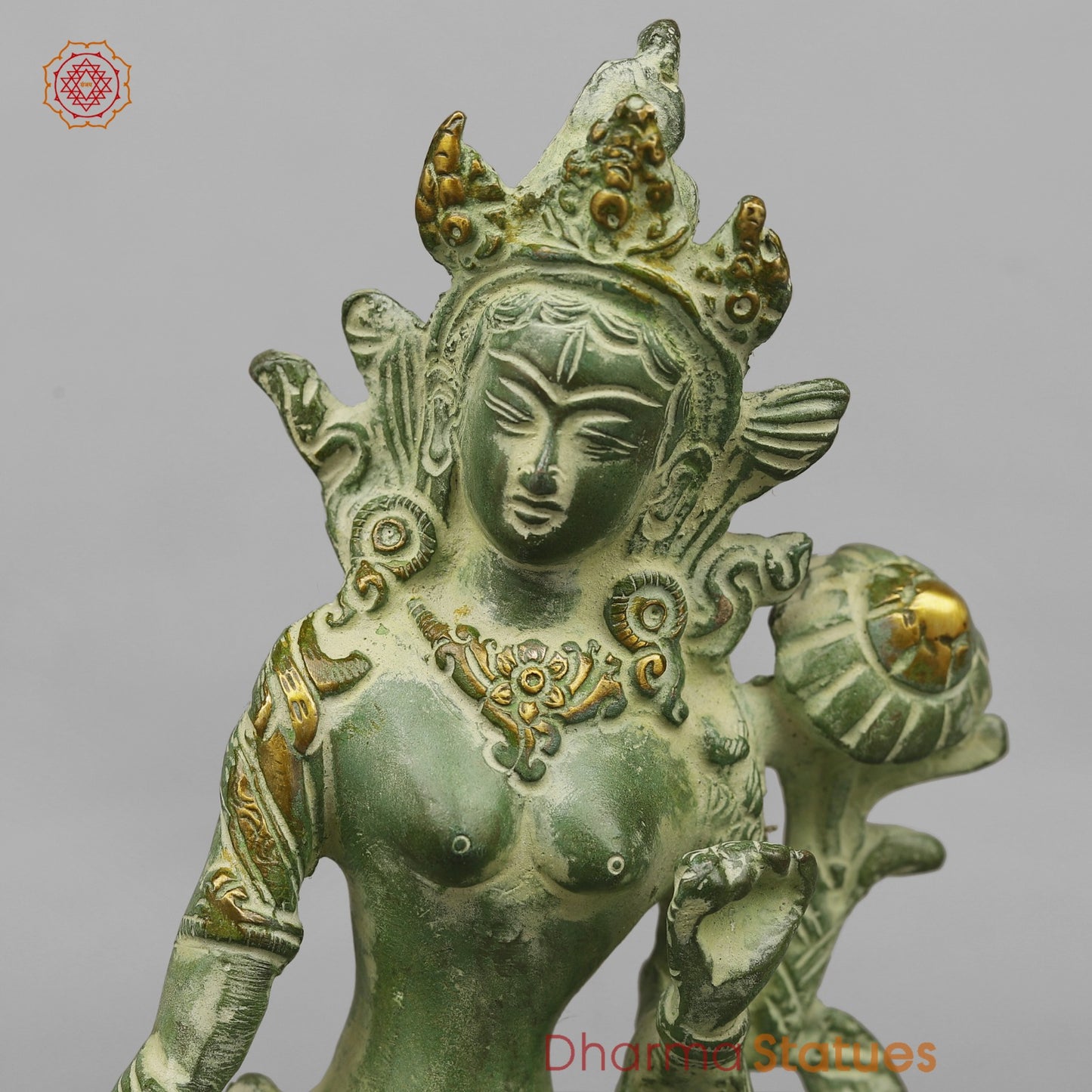Brass Green Tara Standing Fine, Green Leaf Finish 9”