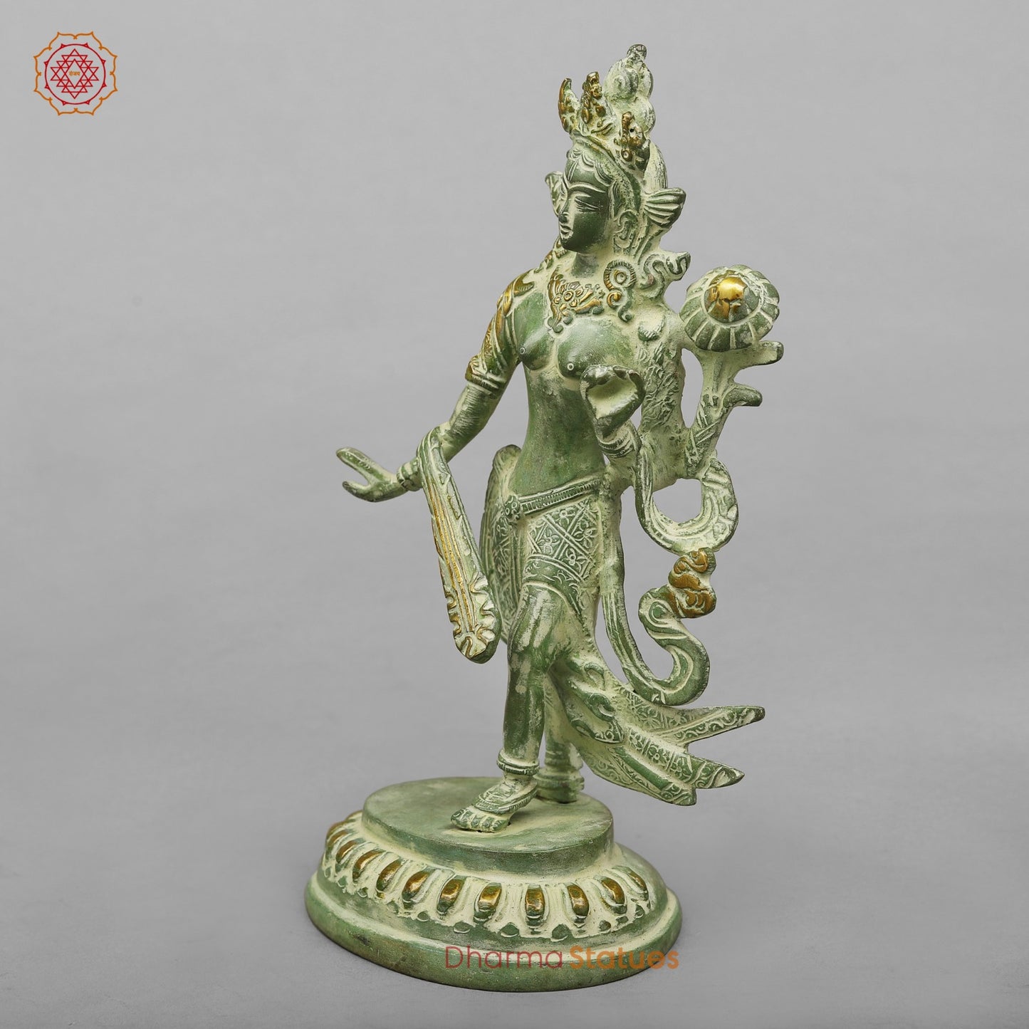 Brass Green Tara Standing Fine, Green Leaf Finish 9”
