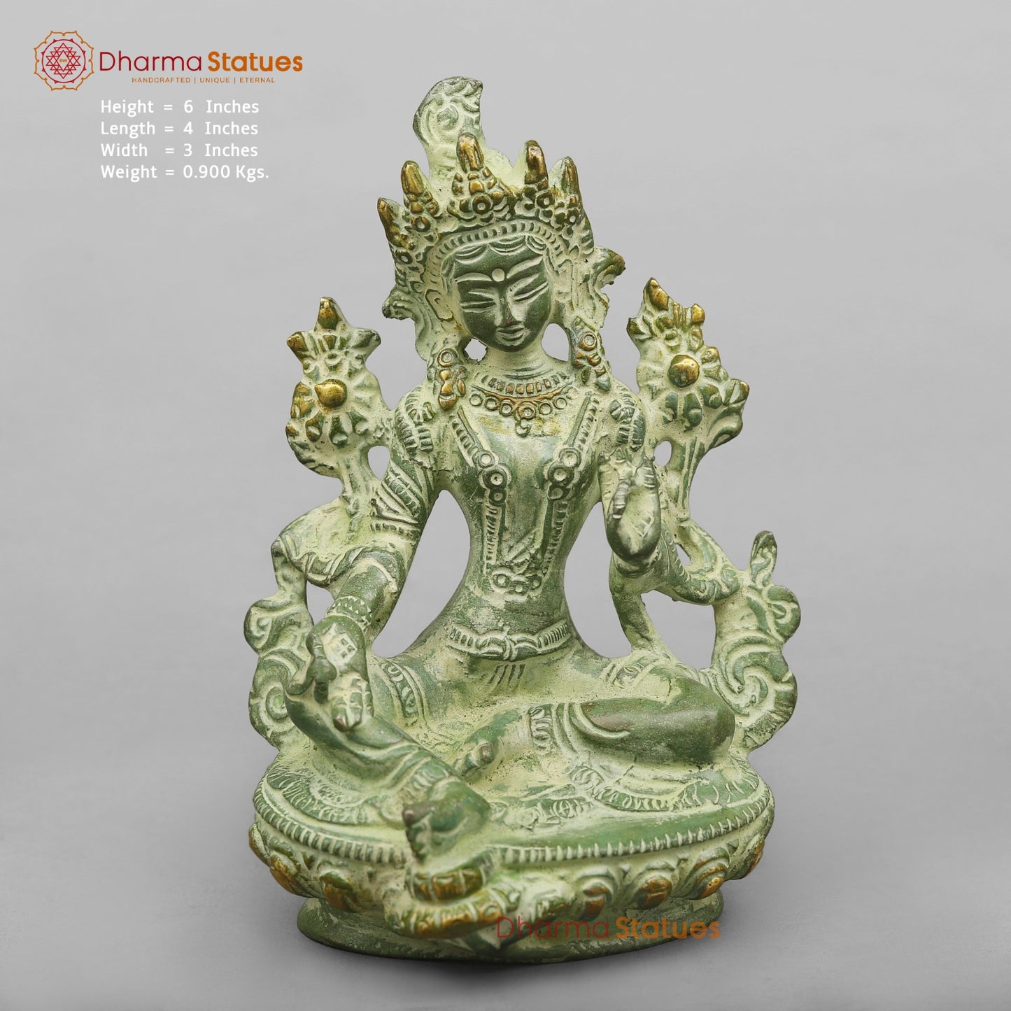 Brass Green Tara Seated, Green Patina finish 6”