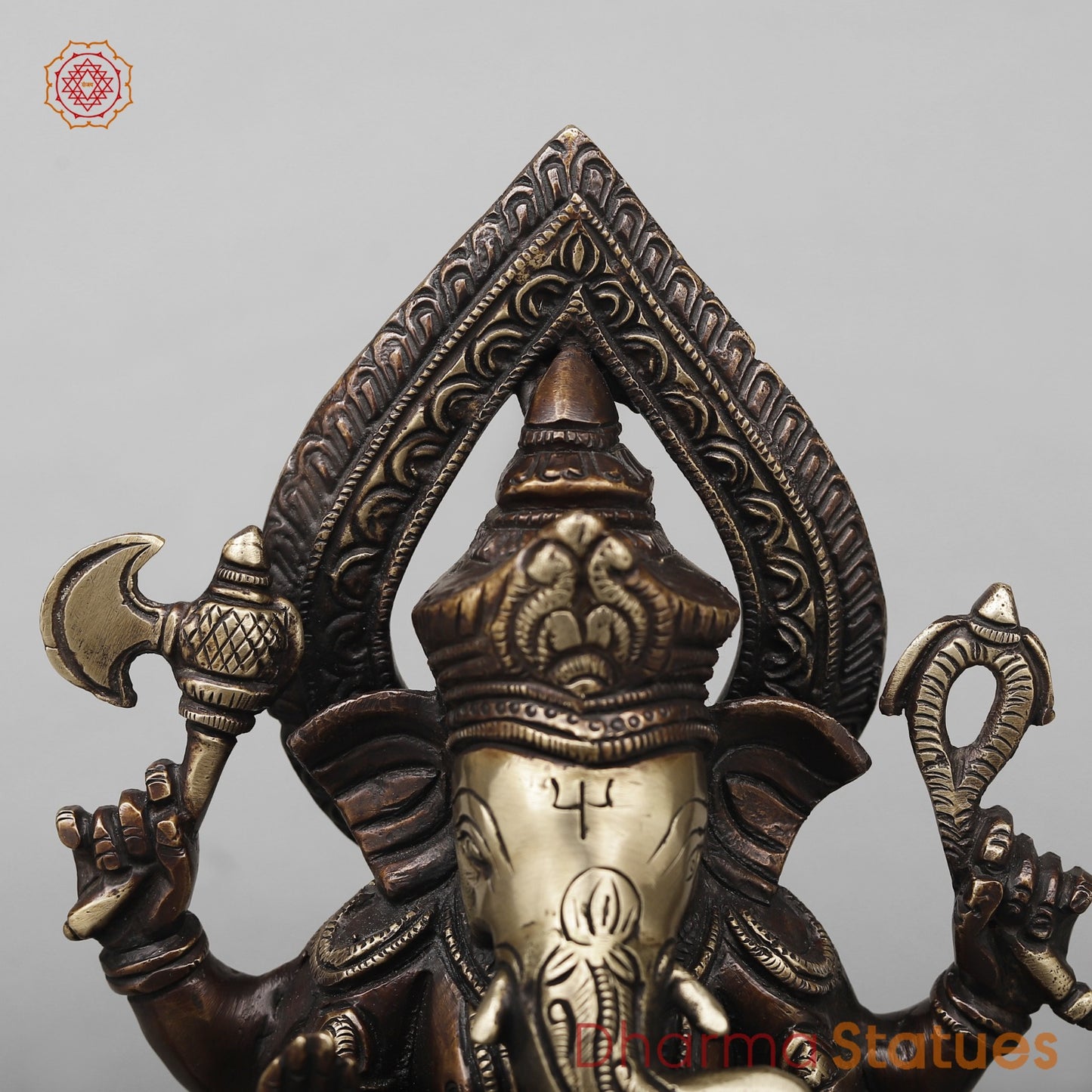 Brass Ganesh Seated on Elephants Fine, Antique Finish 9.5”