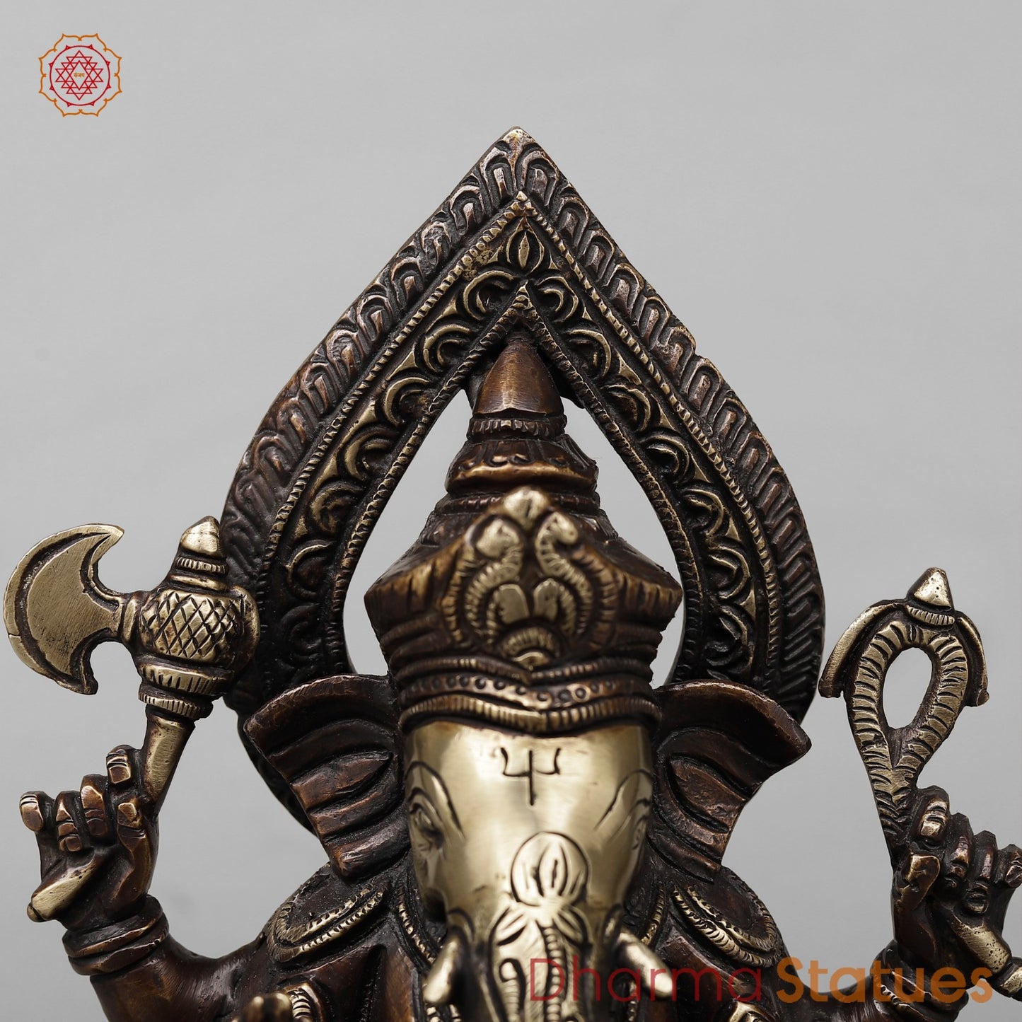 Brass Ganesh Seated on Elephants Fine, Antique Finish 9.5”