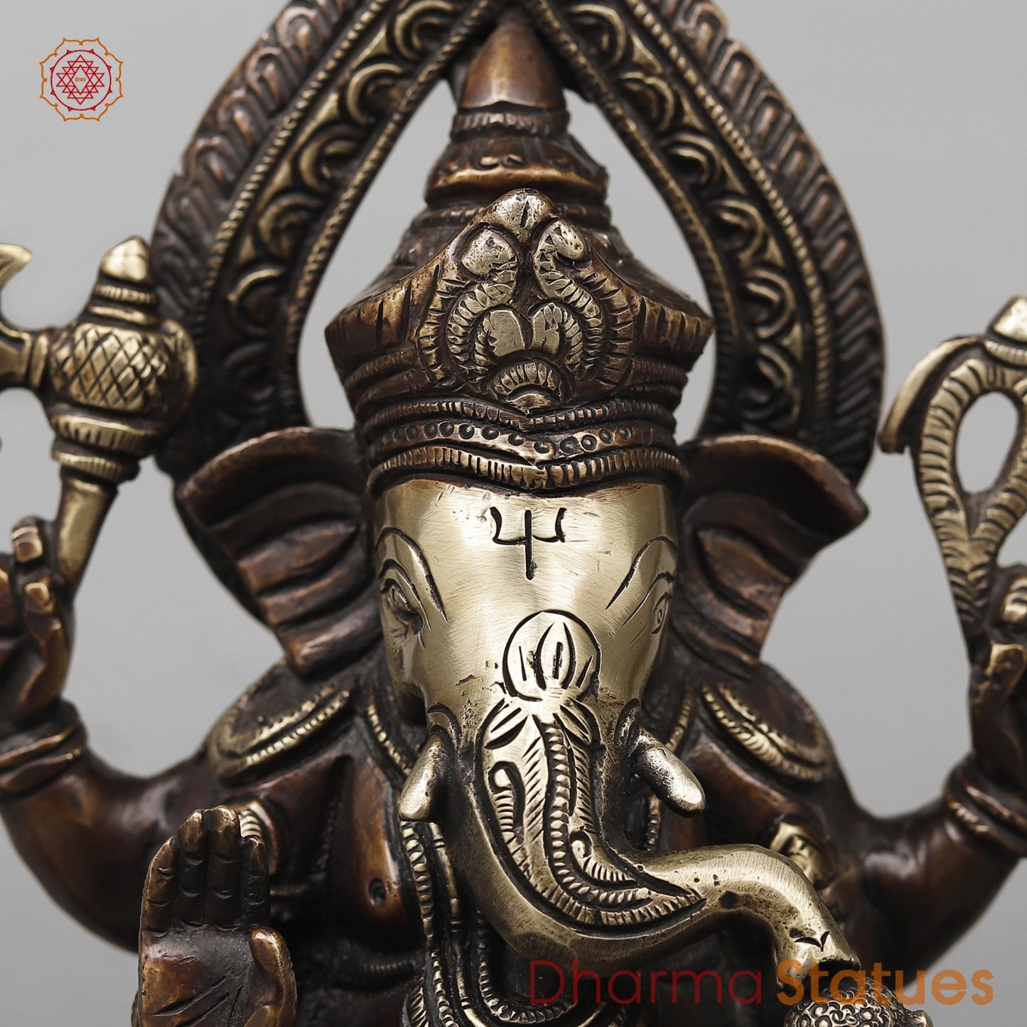 Brass Ganesh Seated on Elephants Fine, Antique Finish 9.5”