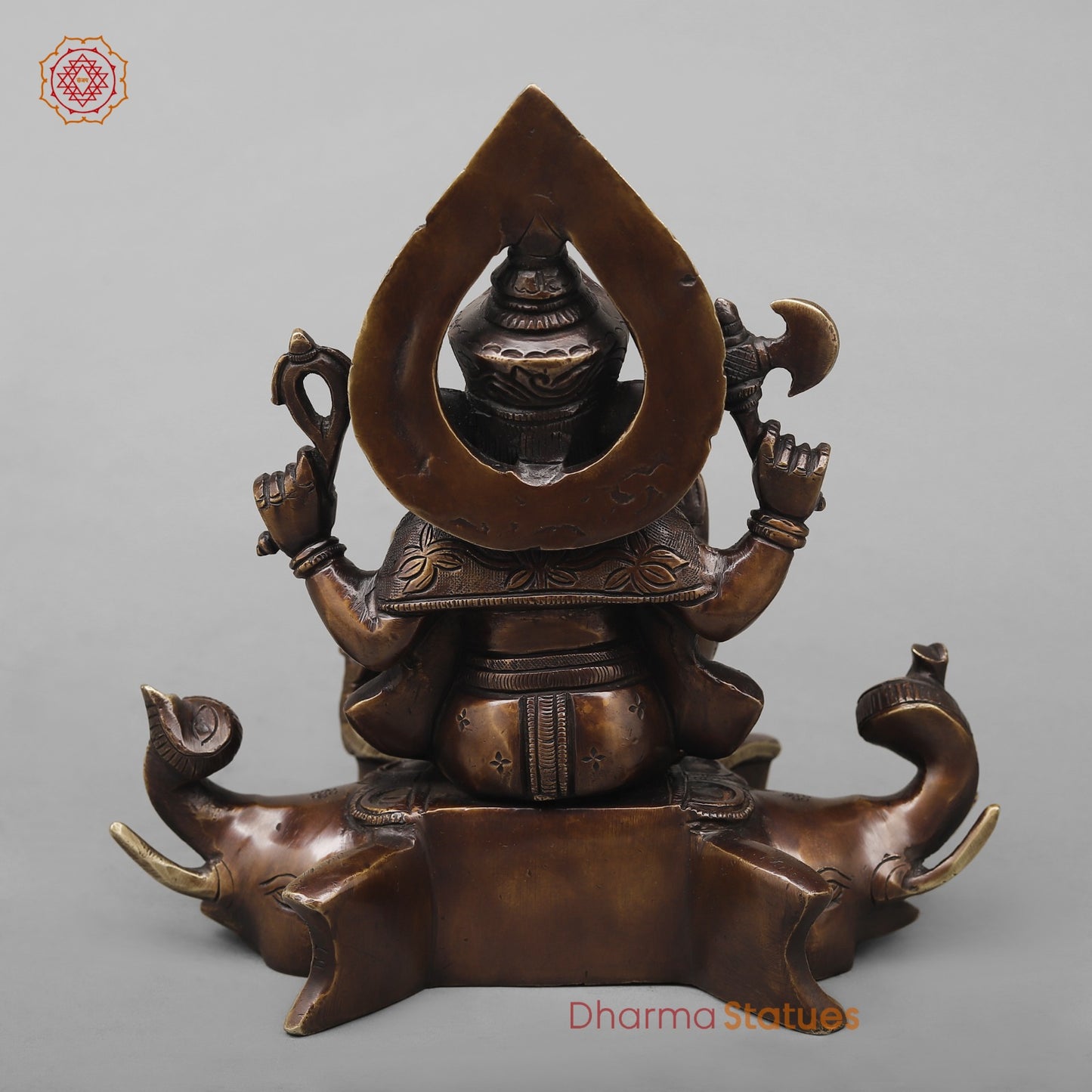 Brass Ganesh Seated on Elephants Fine, Antique Finish 9.5”