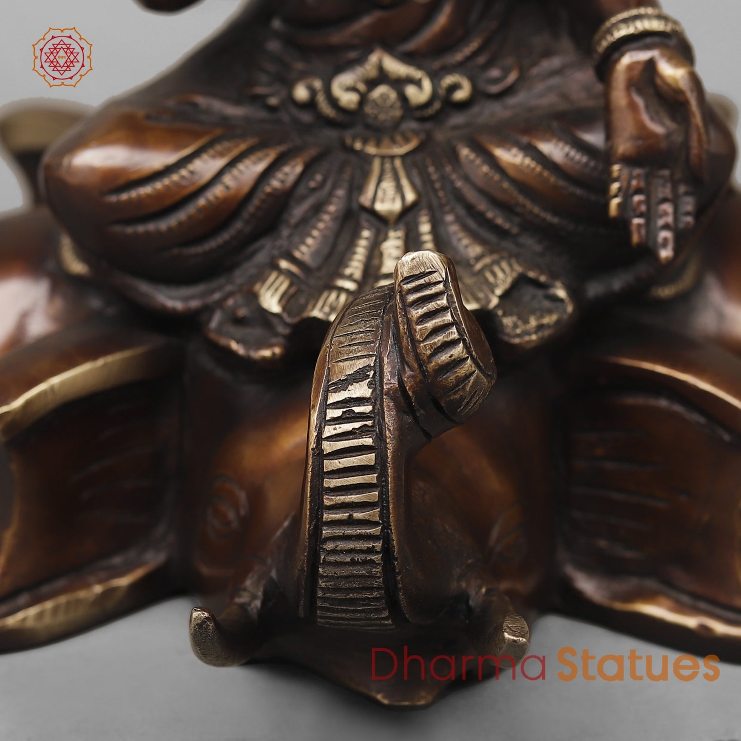 Brass Lakshmi Seated on Elephants Fine, Antique Copper Finish 9.5”
