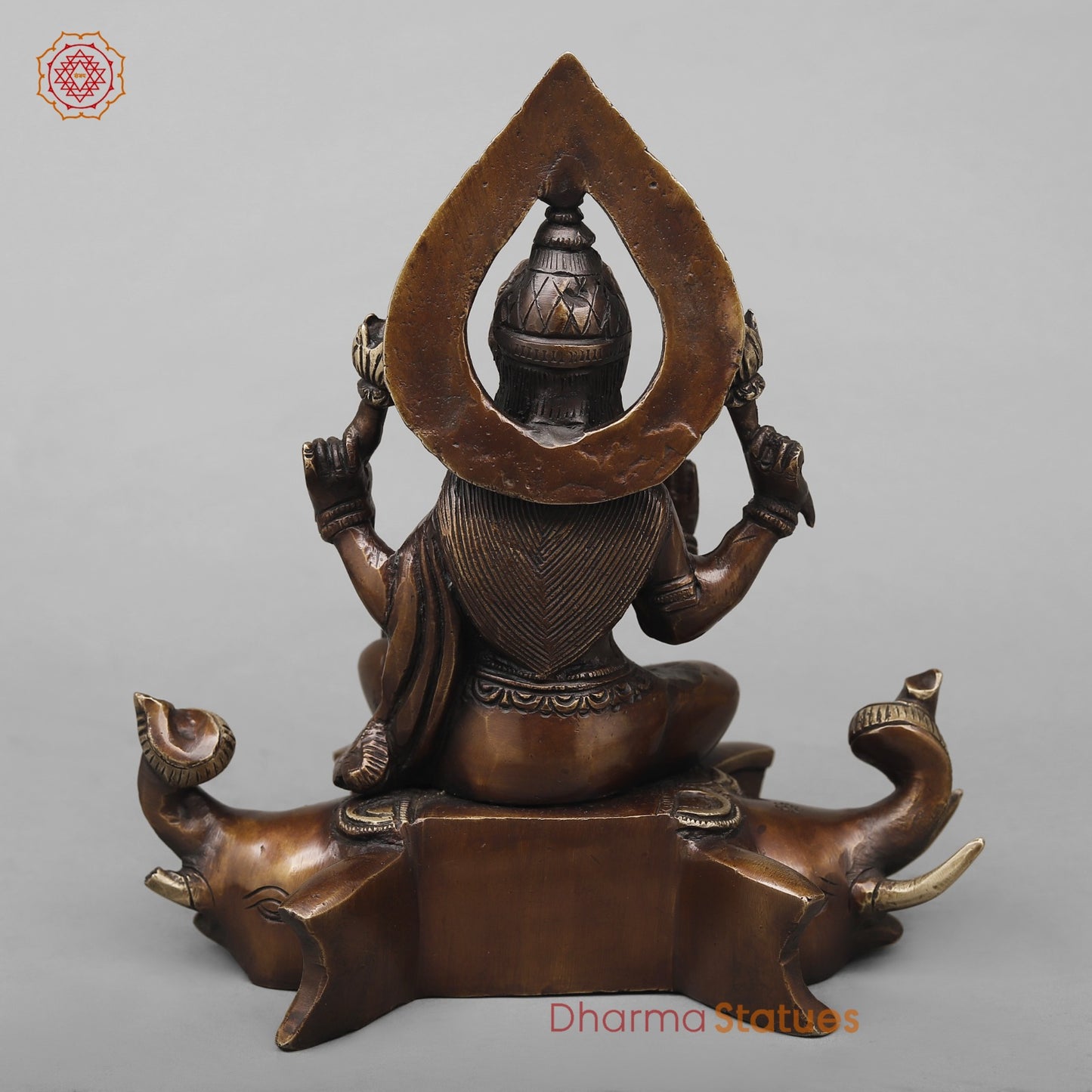 Brass Lakshmi Seated on Elephants Fine, Antique Copper Finish 9.5”