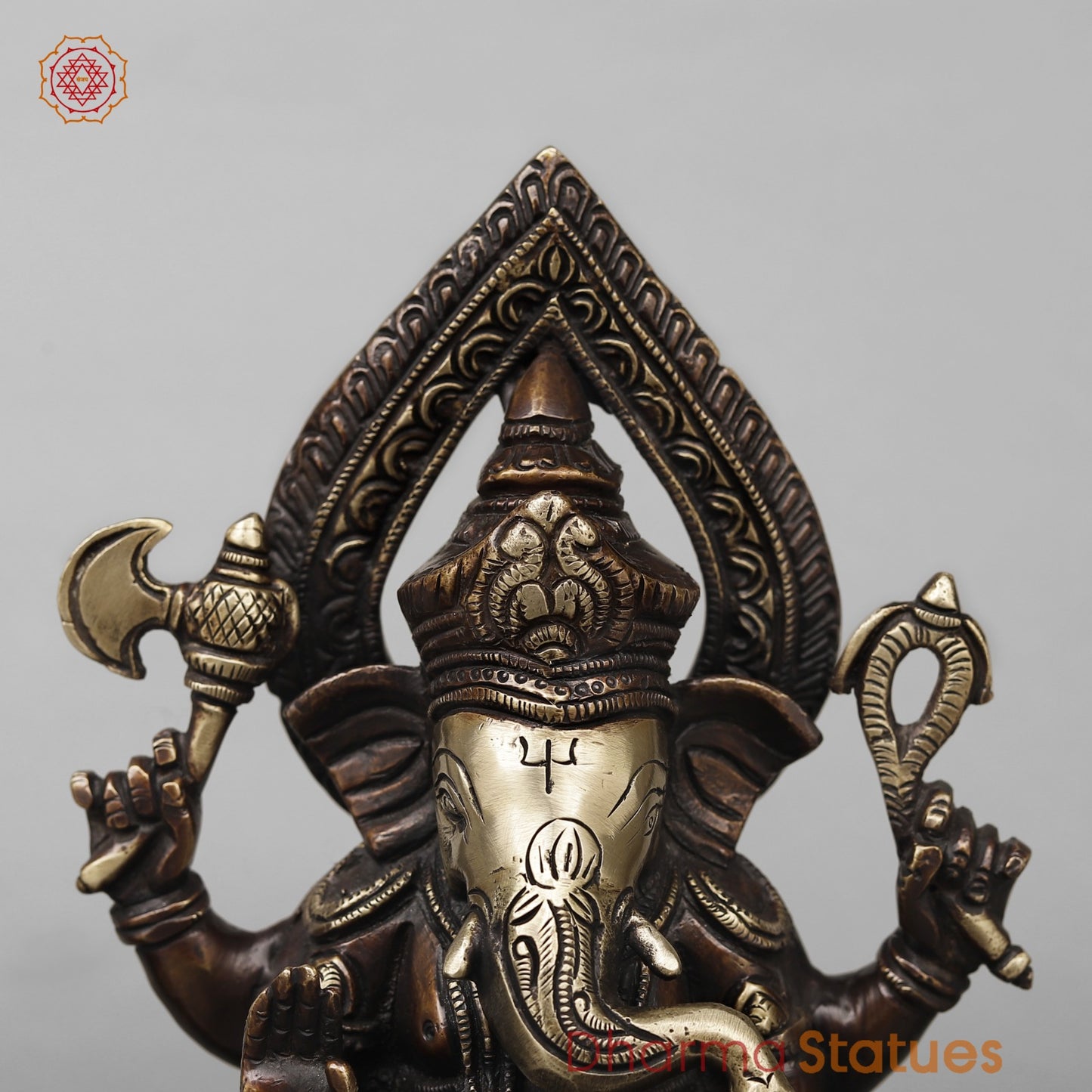 Brass Lakshmi Ganesh Seated on Elephants Fine, Antique Copper Finish 9.5”