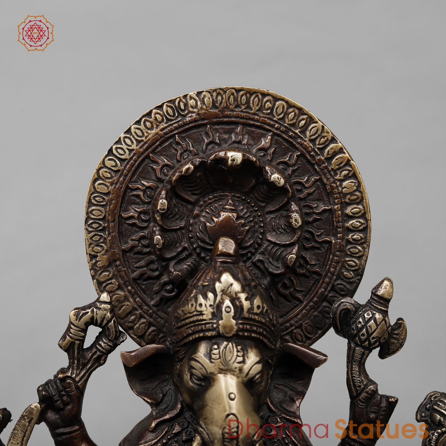 Brass Raksha Ganesh Fine, Antique Copper Finish 11”