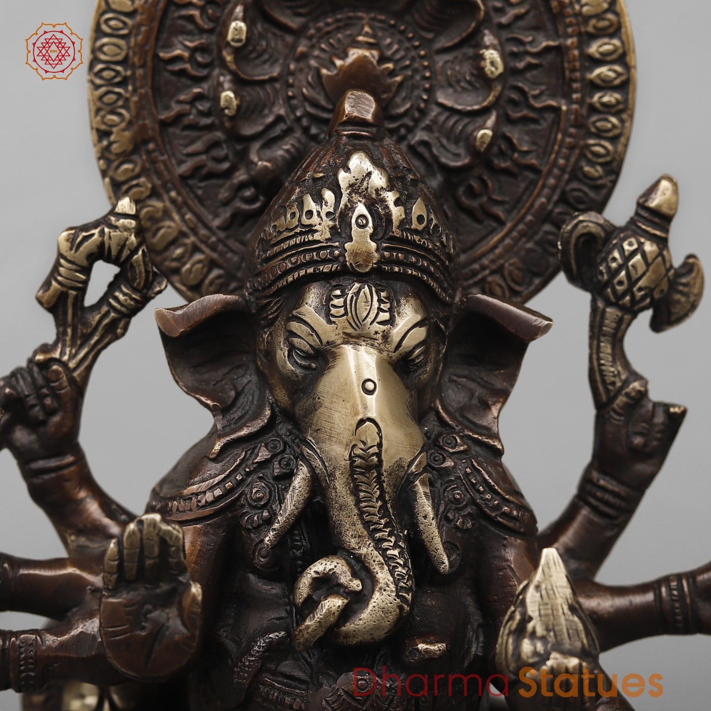 Brass Raksha Ganesh Fine, Antique Copper Finish 11”