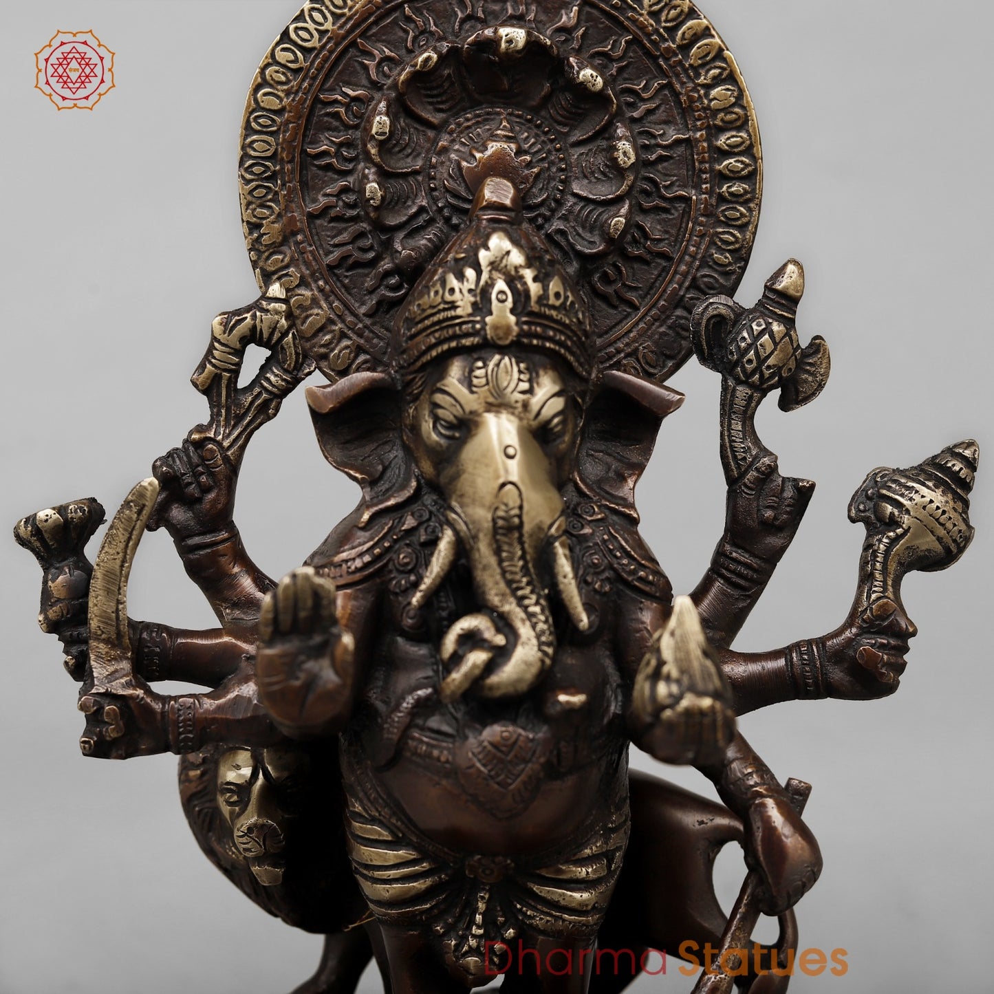 Brass Raksha Ganesh Fine, Antique Copper Finish 11”