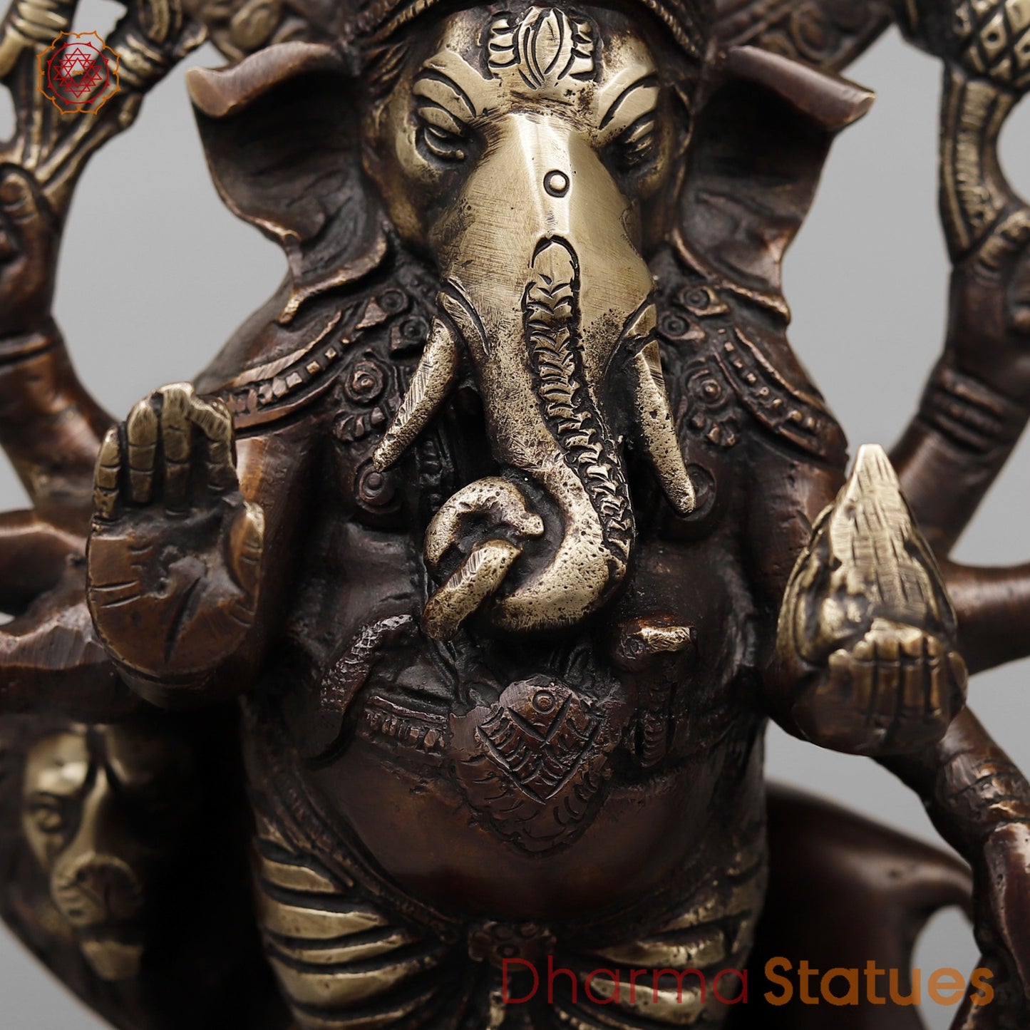 Brass Raksha Ganesh Fine, Antique Copper Finish 11”