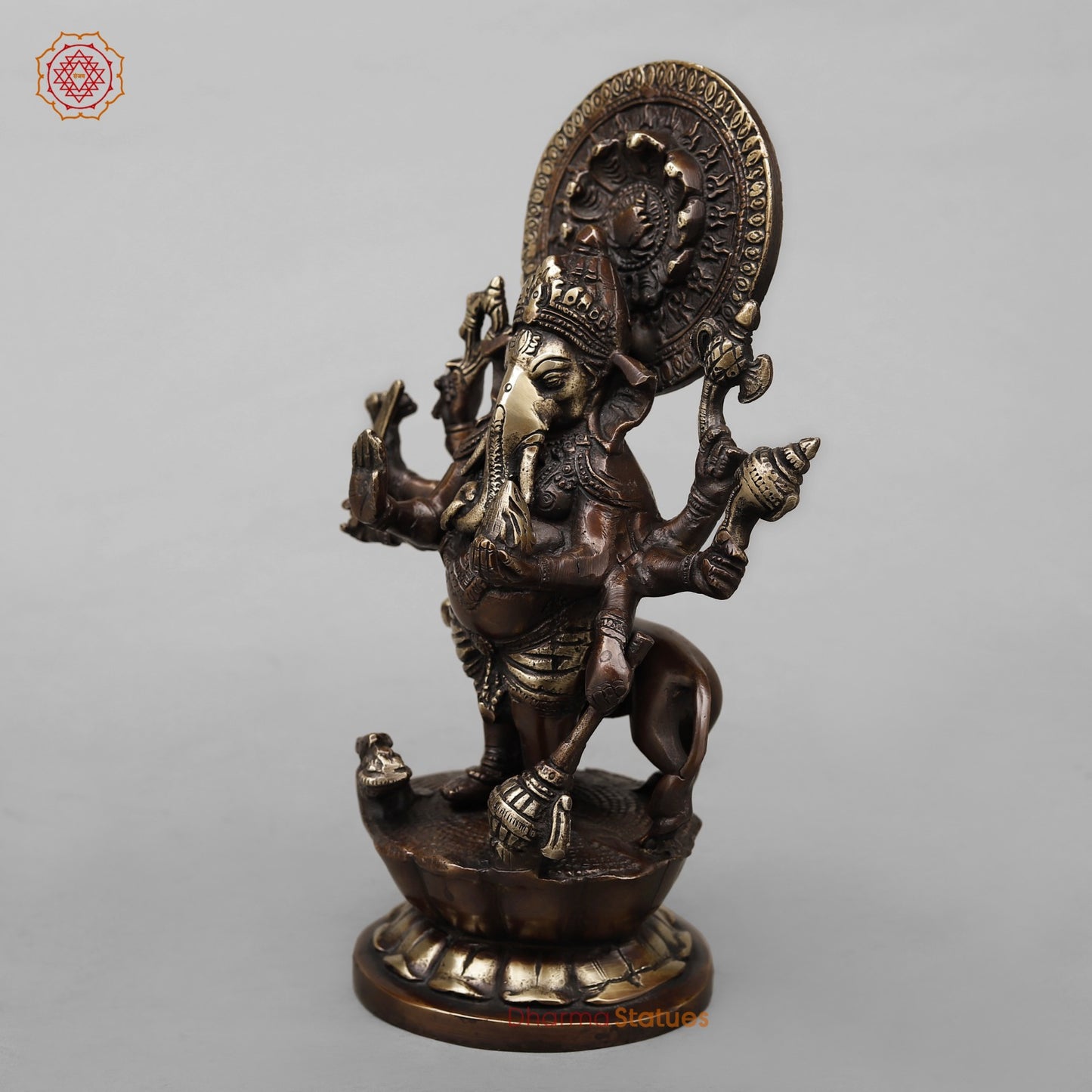 Brass Raksha Ganesh Fine, Antique Copper Finish 11”