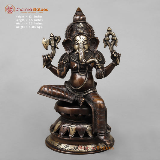 Brass Ganesh Seated Fine, Antique Copper Finish 12”