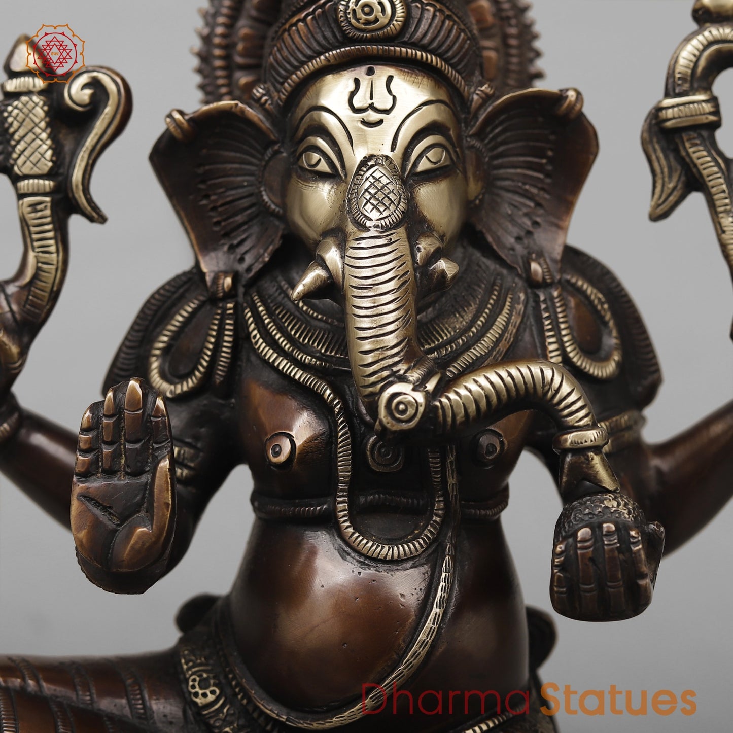 Brass Ganesh Seated Fine, Antique Copper Finish 12”