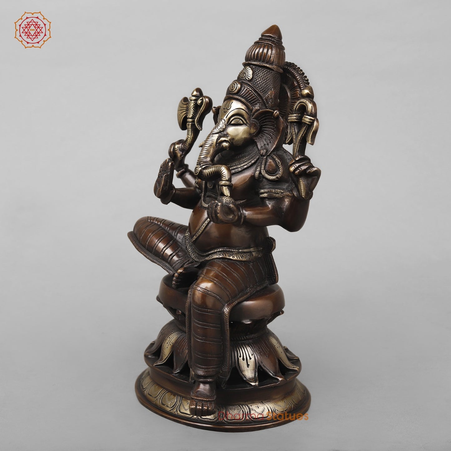 Brass Ganesh Seated Fine, Antique Copper Finish 12”