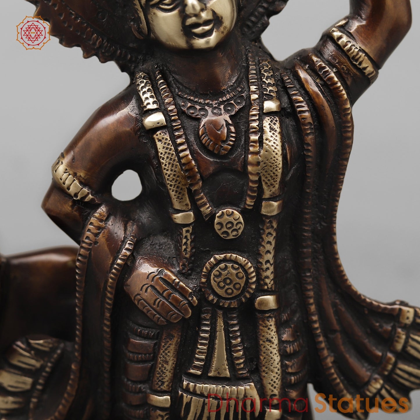 Brass Krishna with Govardhan Parwat fine, Antique Copper Finish 10”