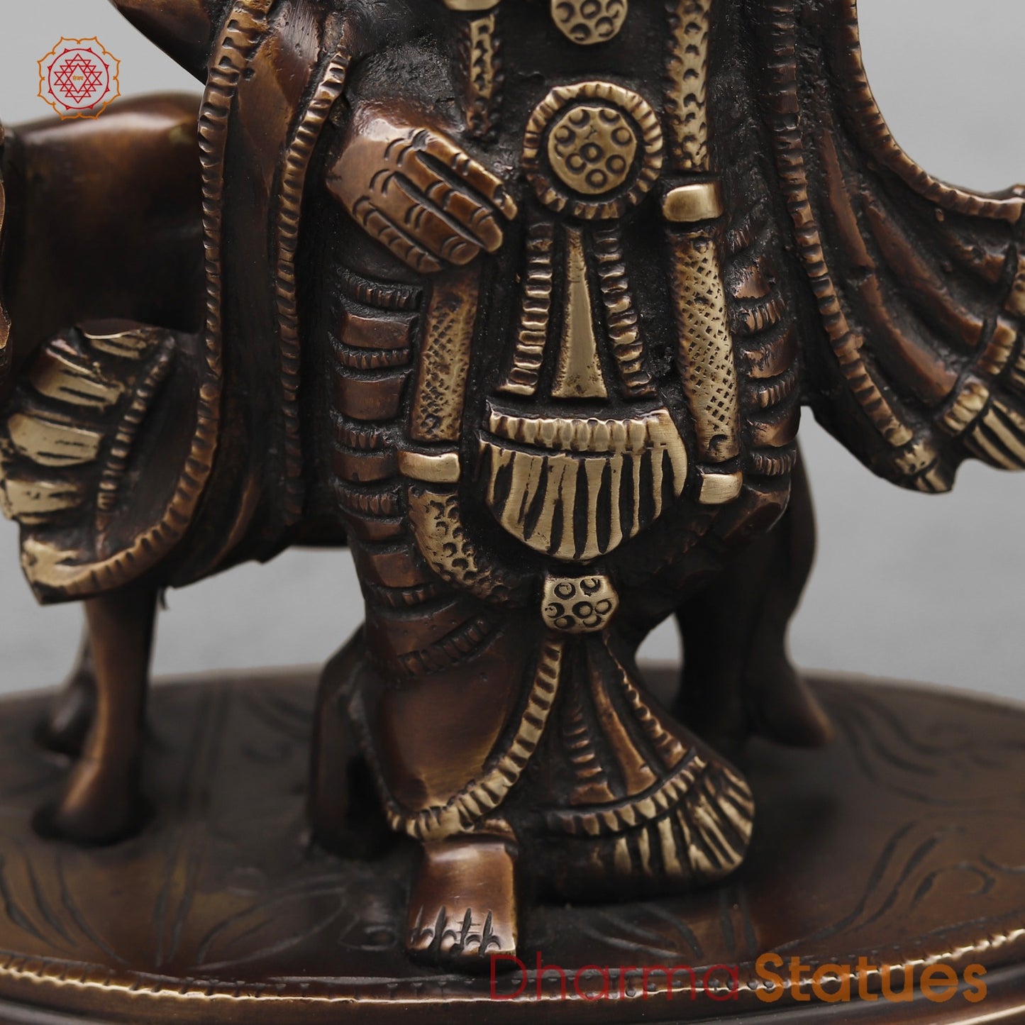 Brass Krishna with Govardhan Parwat fine, Antique Copper Finish 10”