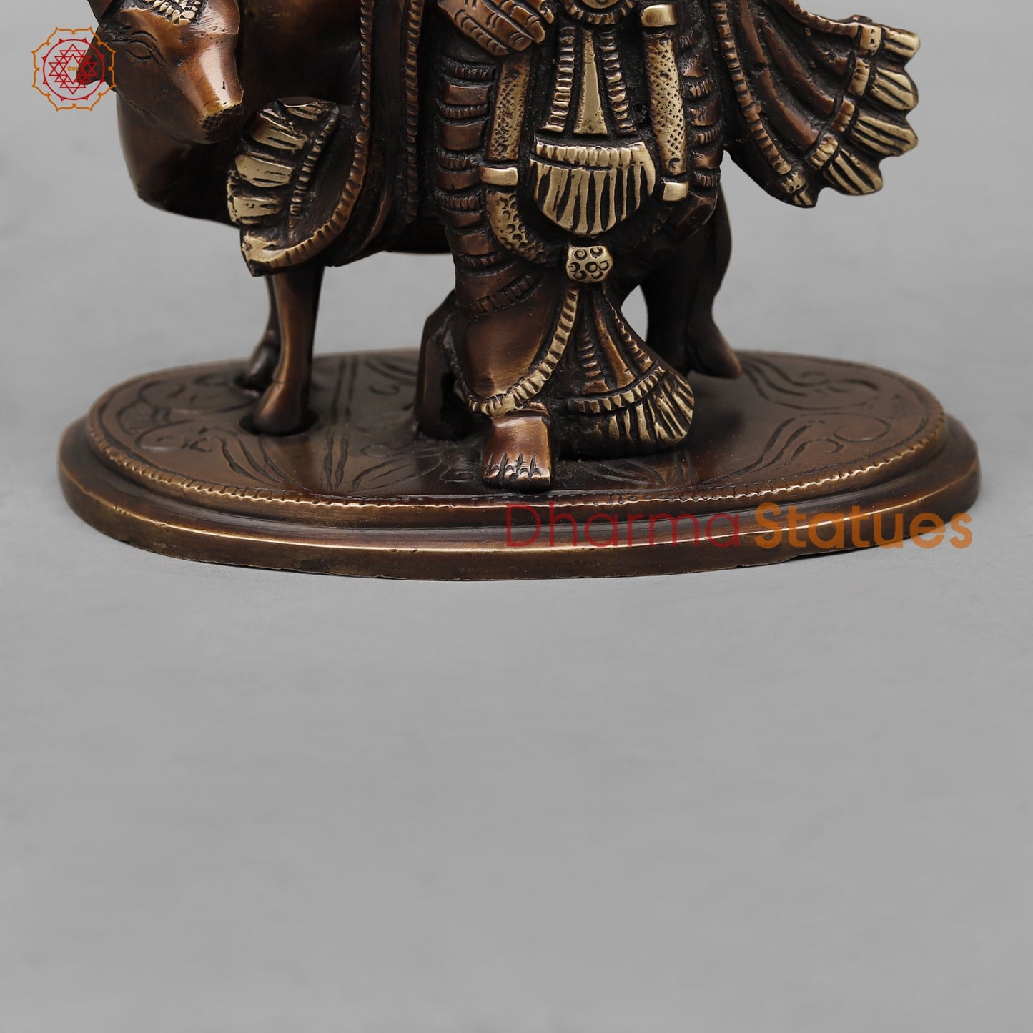 Brass Krishna with Govardhan Parwat fine, Antique Copper Finish 10”