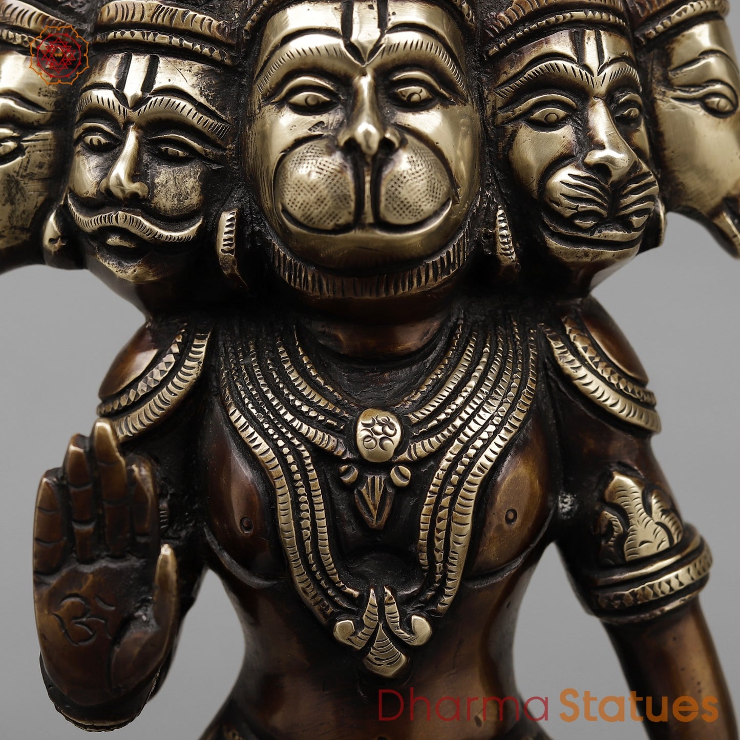 Brass Panchmukhi Hanuman  Fine, Antique Copper Finish 14”