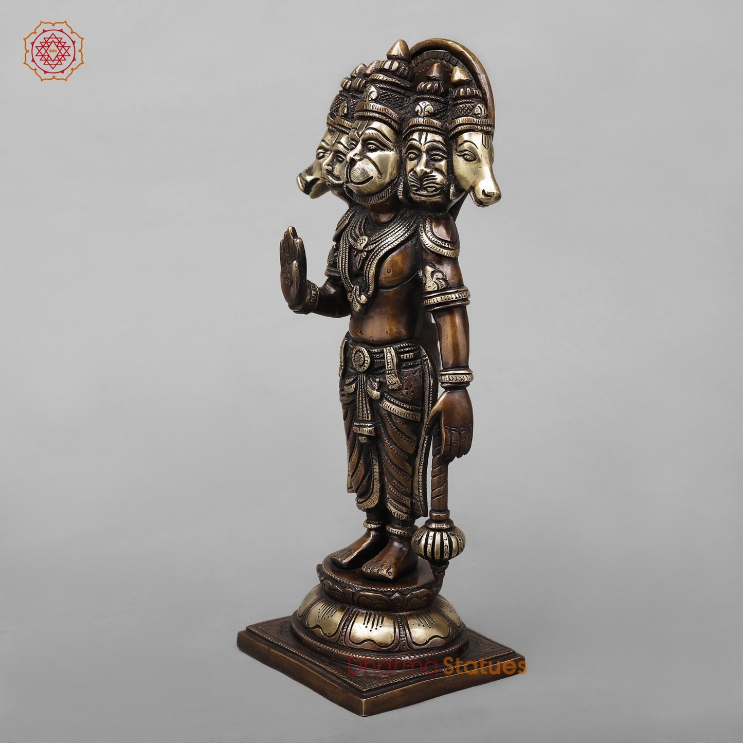Brass Panchmukhi Hanuman  Fine, Antique Copper Finish 14”