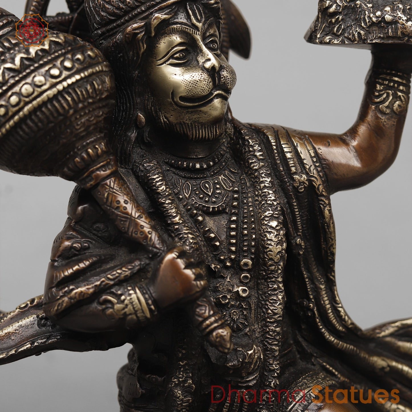 Brass Hanuman Standing  Fine, Antique Copper Finish 11”
