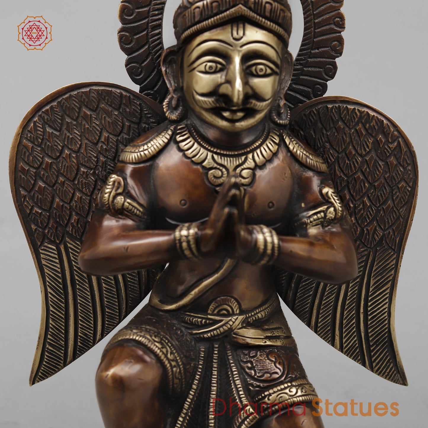 Brass Divine Garuda with spiritual Mantra on Wings, Antique Copper Finish 12”