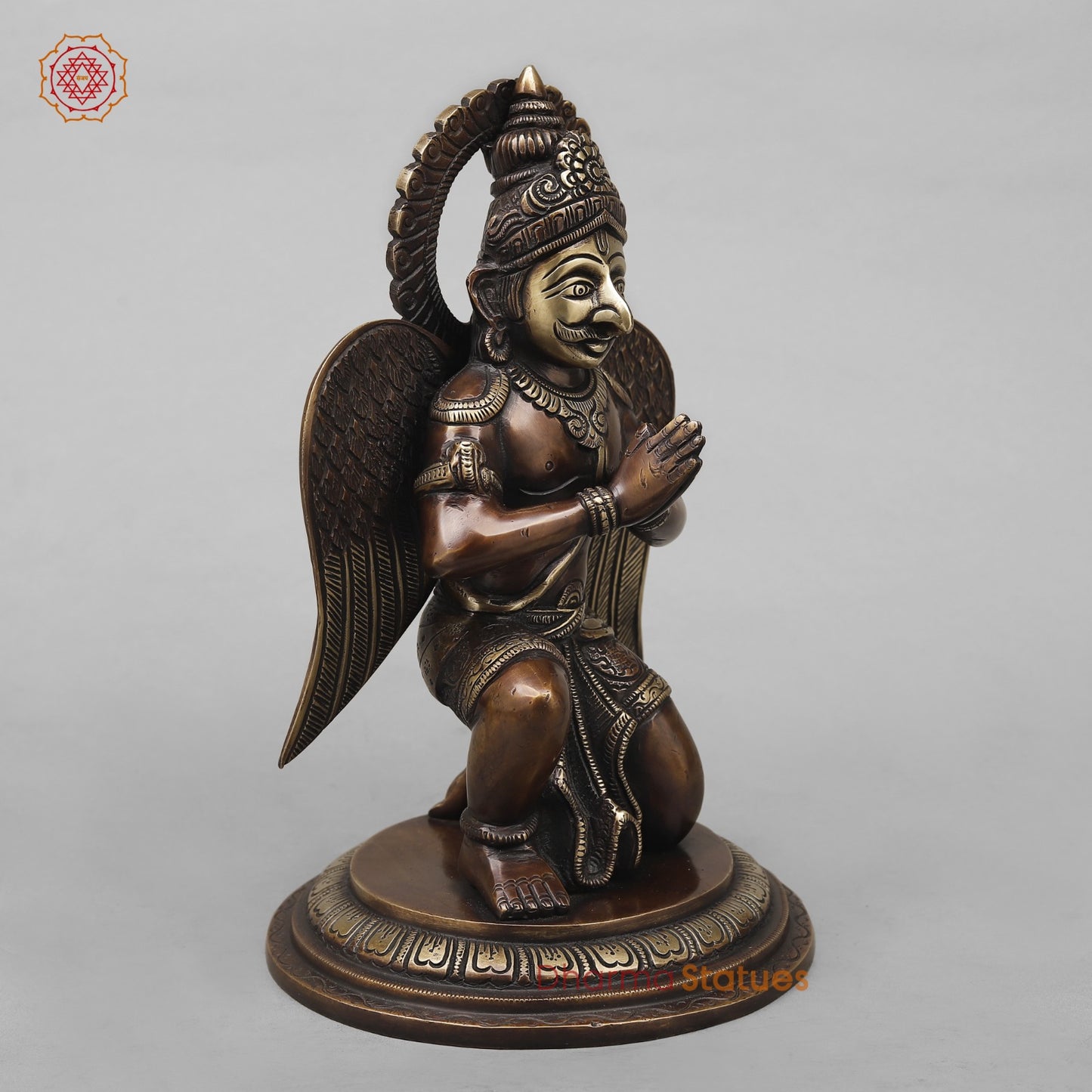 Brass Divine Garuda with spiritual Mantra on Wings, Antique Copper Finish 12”