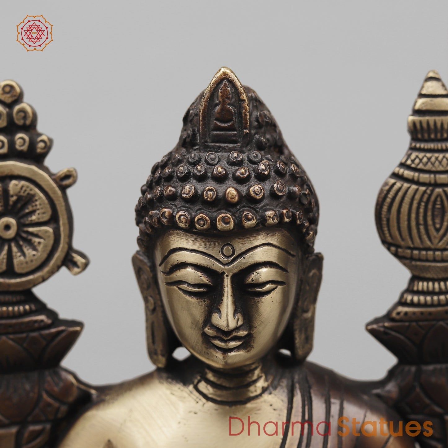 Brass Buddha seated On Throne, Antique copper Finish 10”