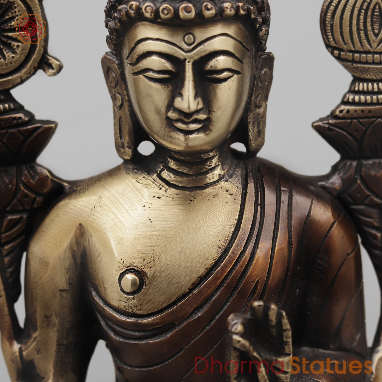 Brass Buddha seated On Throne, Antique copper Finish 10”