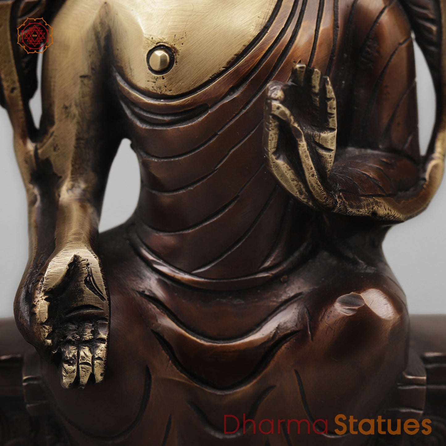 Brass Buddha seated On Throne, Antique copper Finish 10”