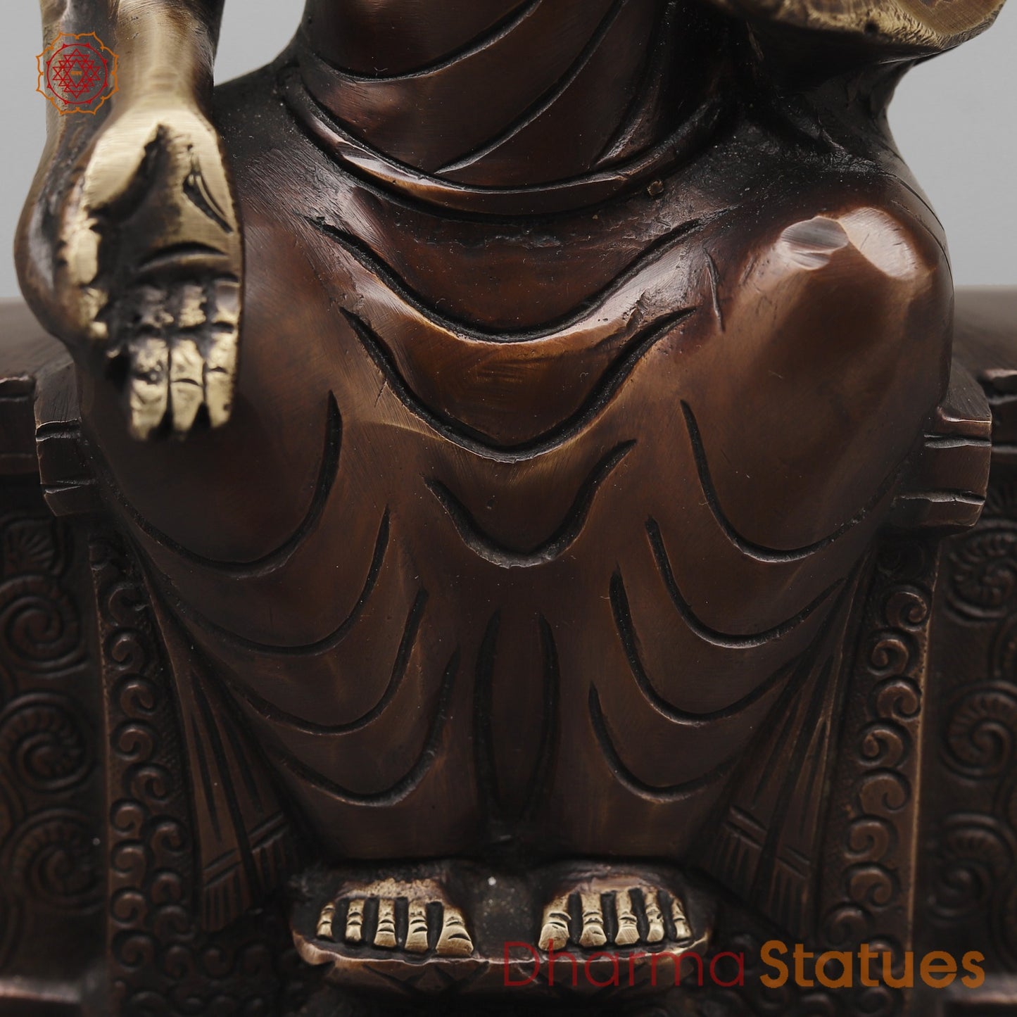 Brass Buddha seated On Throne, Antique copper Finish 10”