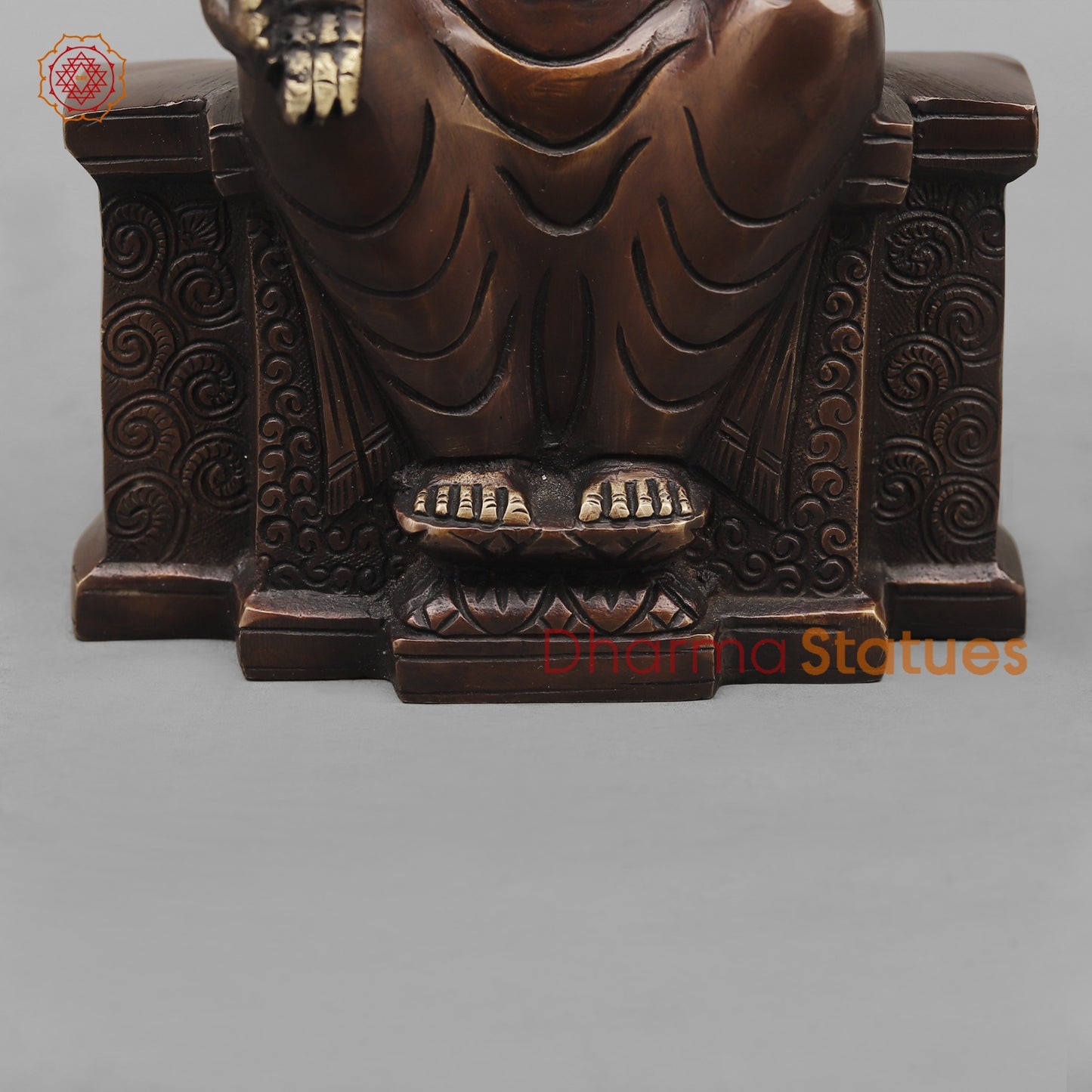 Brass Buddha seated On Throne, Antique copper Finish 10”