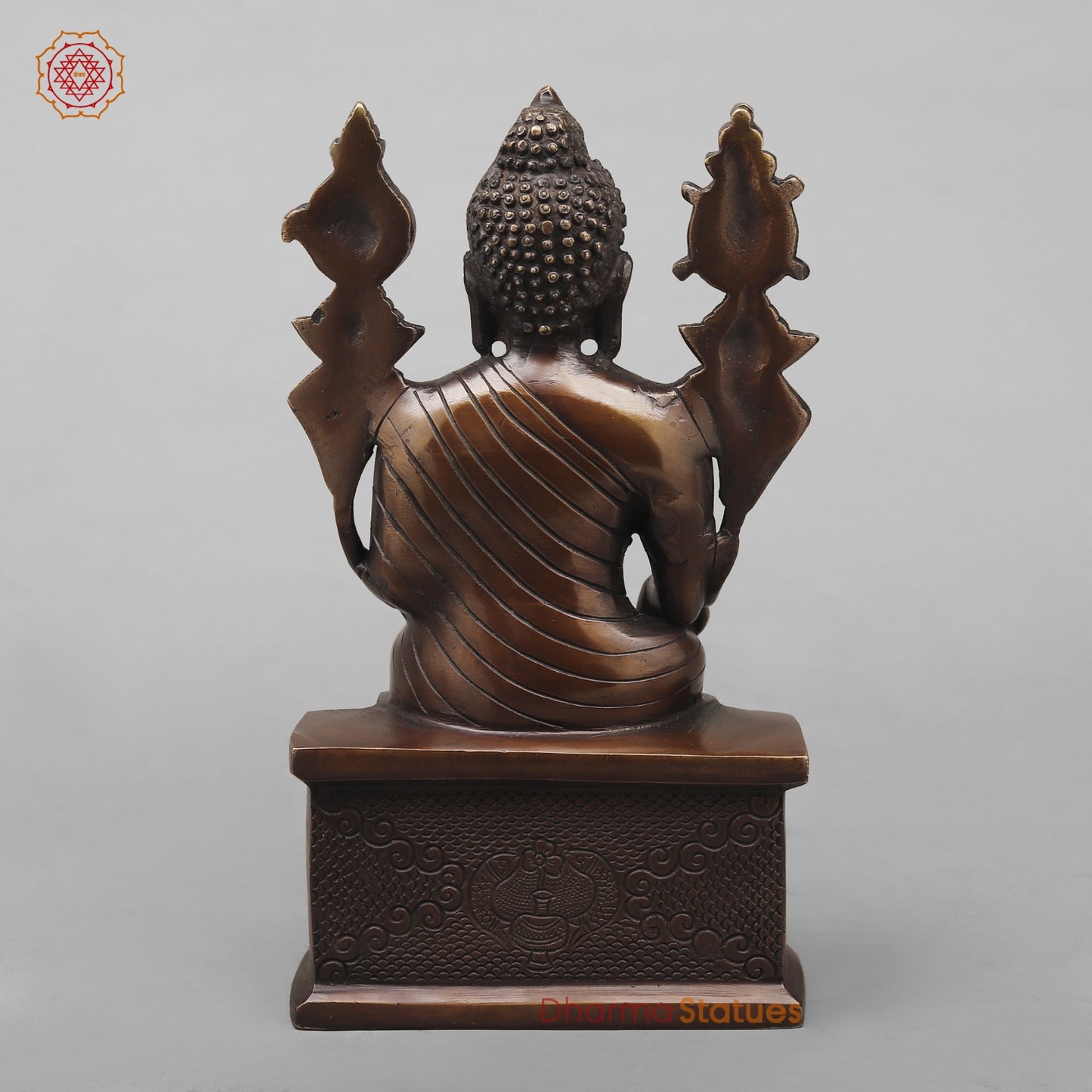 Brass Buddha seated On Throne, Antique copper Finish 10”