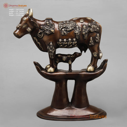 Brass Cow Calf (Kamdhenu) Fine, Antique copper Finish 16.5”