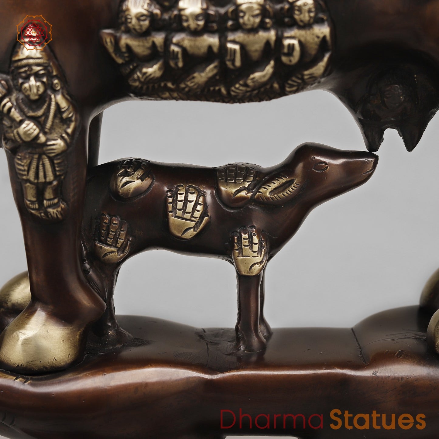 Brass Cow Calf (Kamdhenu) Fine, Antique copper Finish 16.5”
