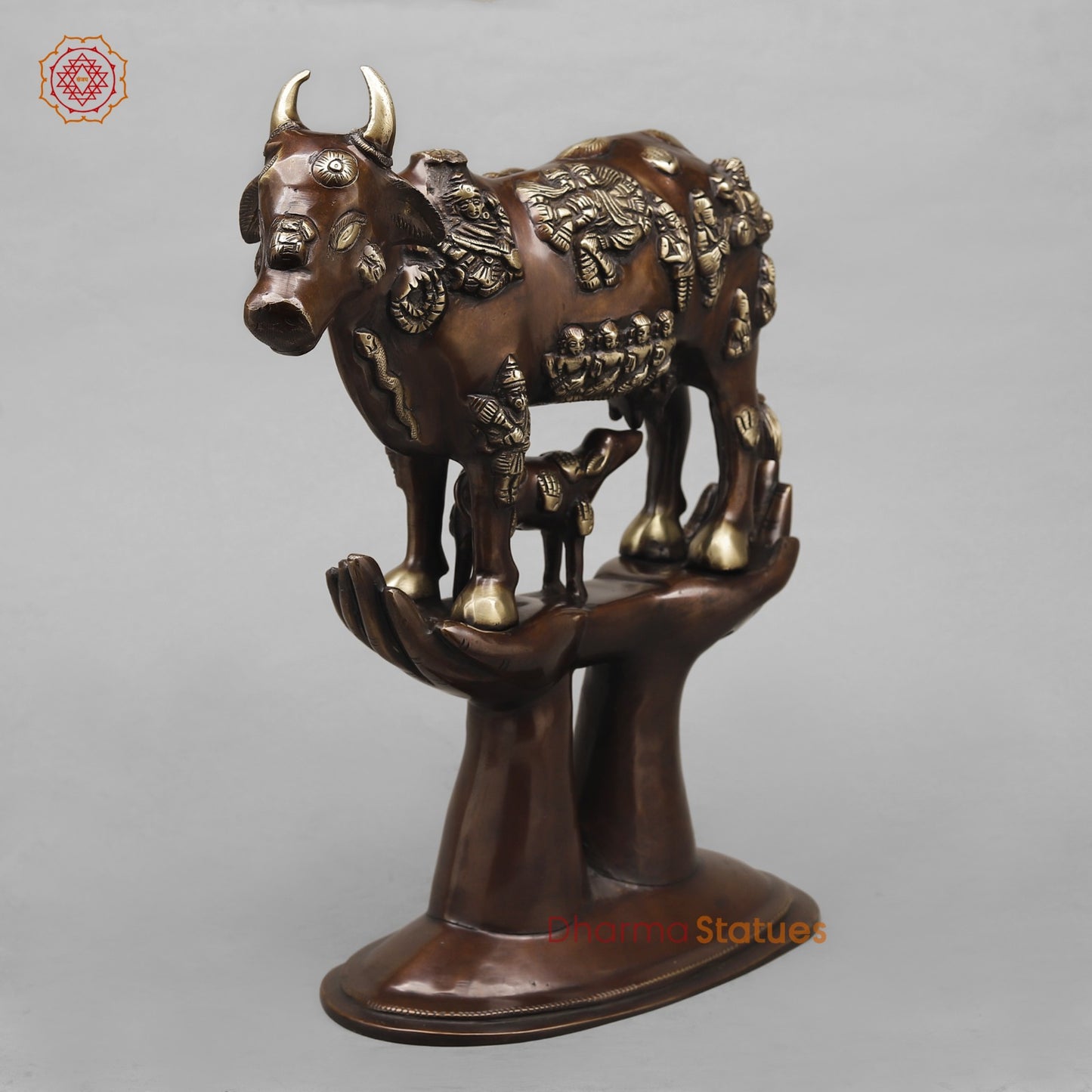 Brass Cow Calf (Kamdhenu) Fine, Antique copper Finish 16.5”
