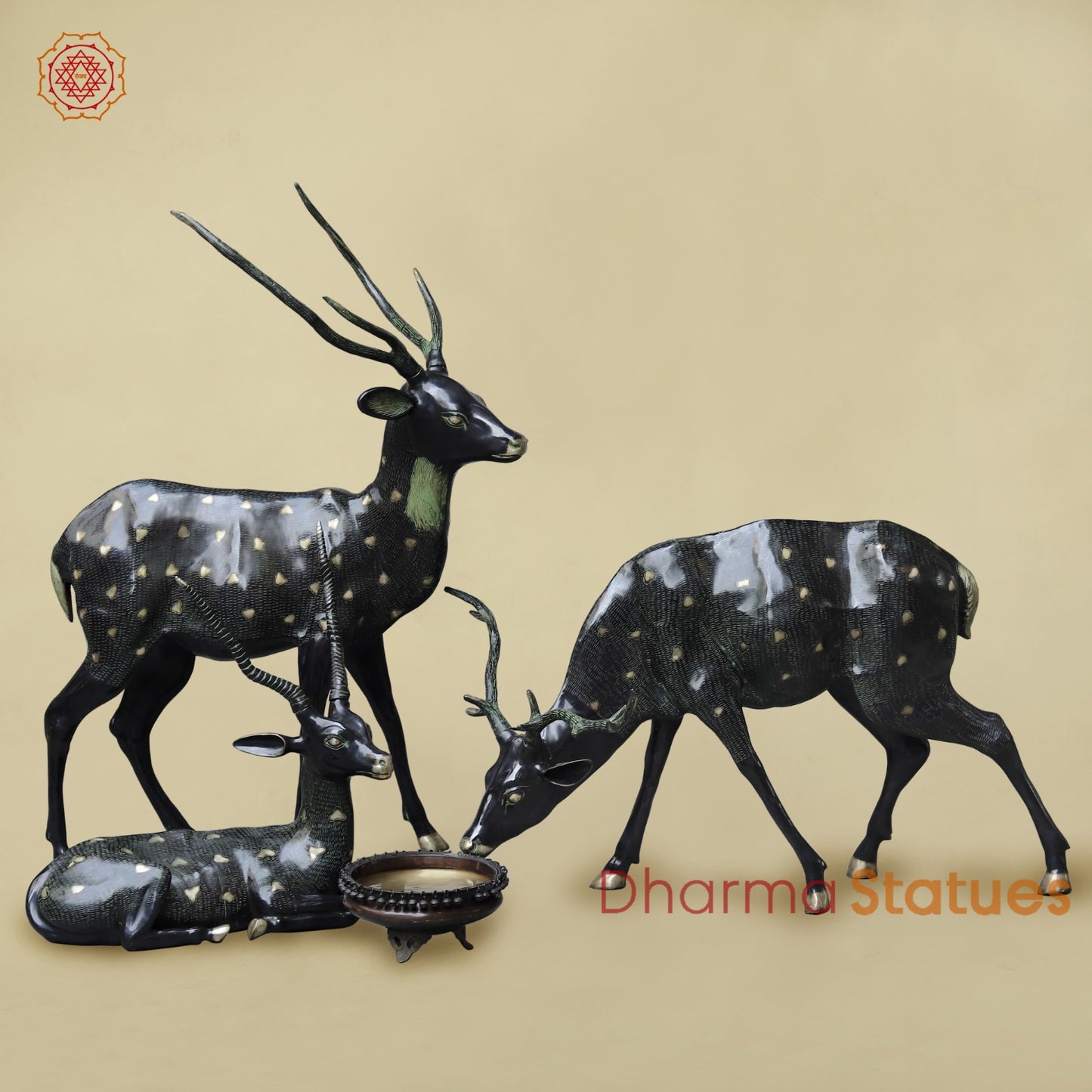 Brass Deer Family Set, Black Antique Finish 53”