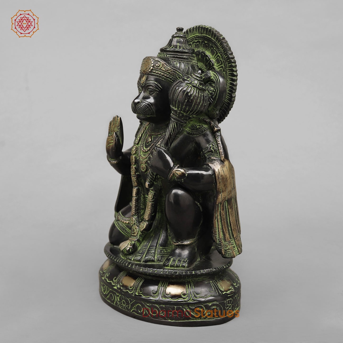 Brass Hanuman ji Seated Fine, Black antique Finish 10.5”