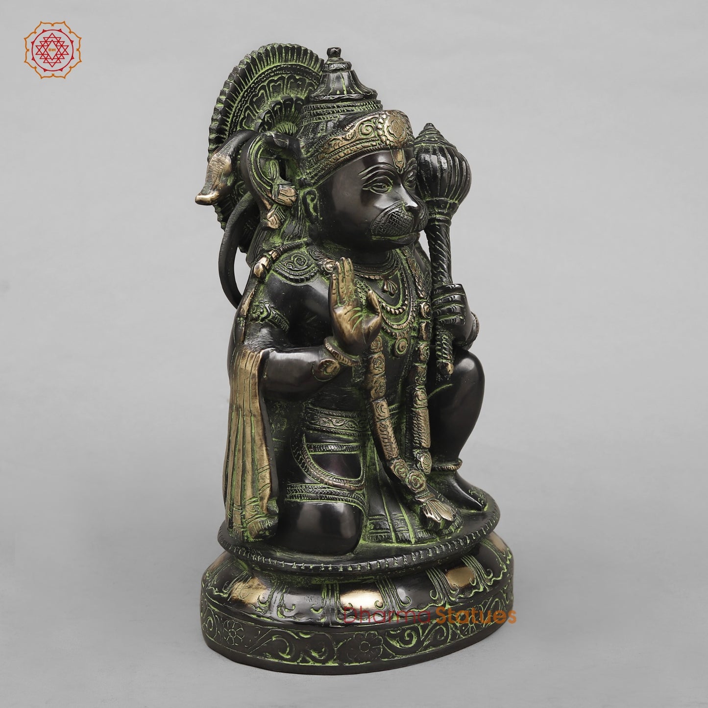 Brass Hanuman ji Seated Fine, Black antique Finish 10.5”