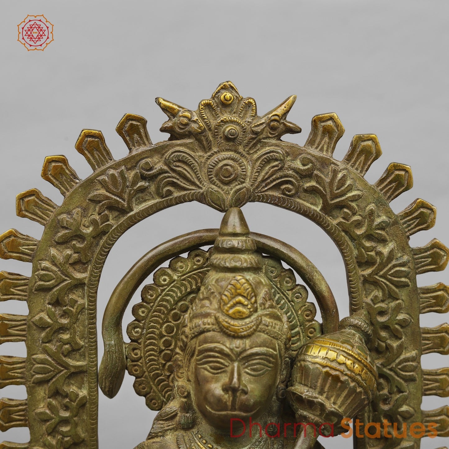 Brass Hanuman ji Seated With arch Fine, Green antique Finish 10.5”