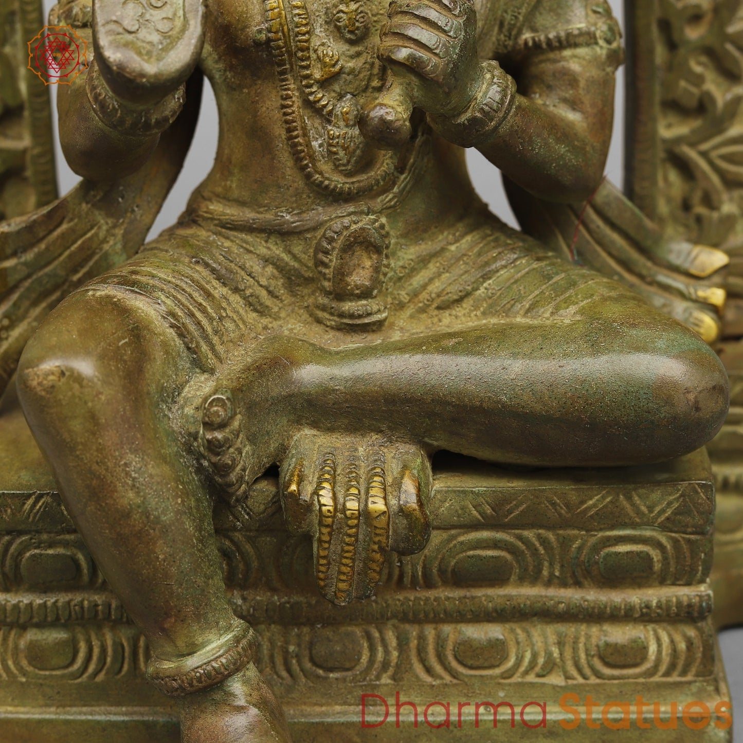 Brass Hanuman ji Seated With arch Fine, Green antique Finish 10.5”